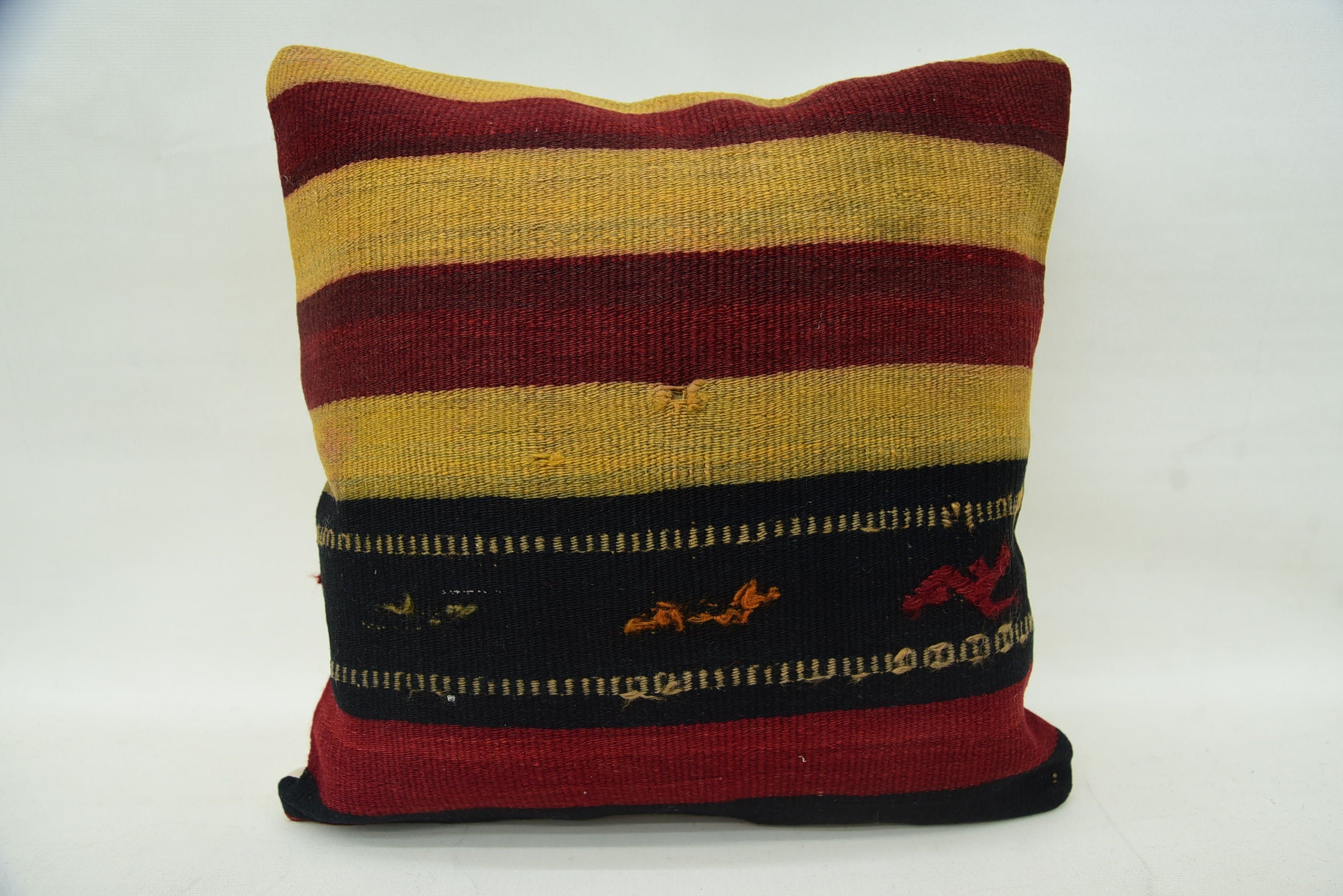 Turkish Kilim Pillow, 16"x16" Red Cushion Case, Lounge Throw Pillow Cover, Vintage Pillow, Kilim Cushion Sham, Colorful Pillow Cover