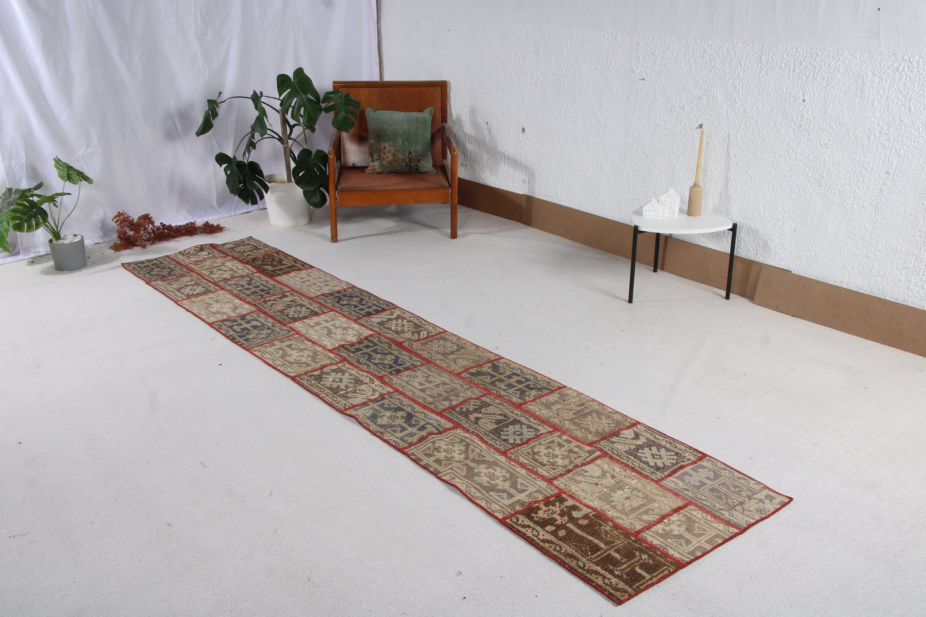 Red Floor Rug, Rugs for Hallway, Kitchen Rugs, Turkish Rug, Neutral Rugs, Bedroom Rug, Corridor Rug, Vintage Rugs, 2.4x10.9 ft Runner Rug