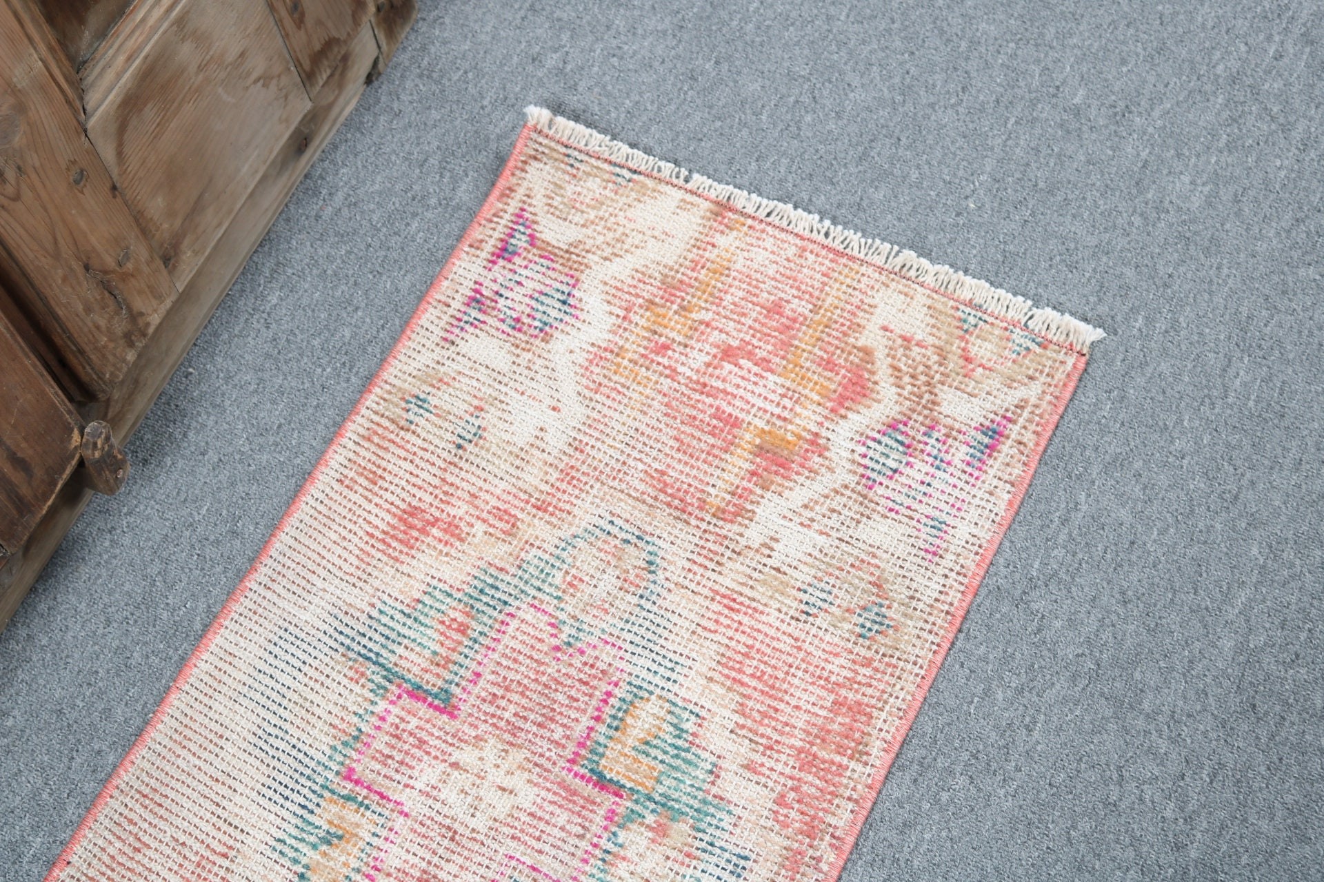 Entry Rugs, Organic Rugs, 1.3x2.8 ft Small Rugs, Vintage Rug, Pink Anatolian Rug, Turkish Rug, Moroccan Rugs, Car Mat Rug