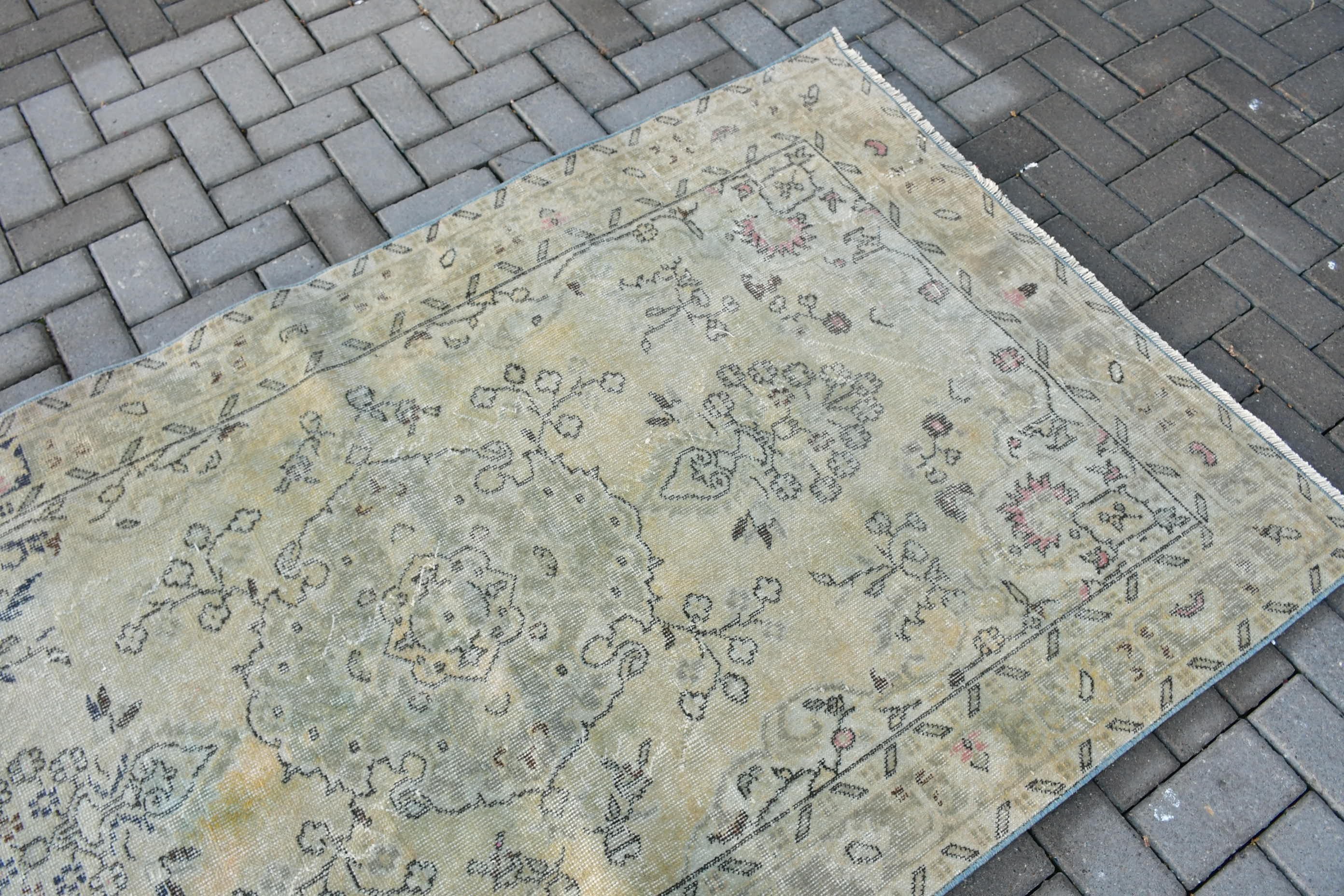 Vintage Halı, 3,9x7 ft Alan Halısı, Oturma Odası Halıları, Oryantal Halı, Pastel Halılar, Oushak Halıları, Bej Yatak Odası Halısı, İç Mekan Halısı, Türk Halısı