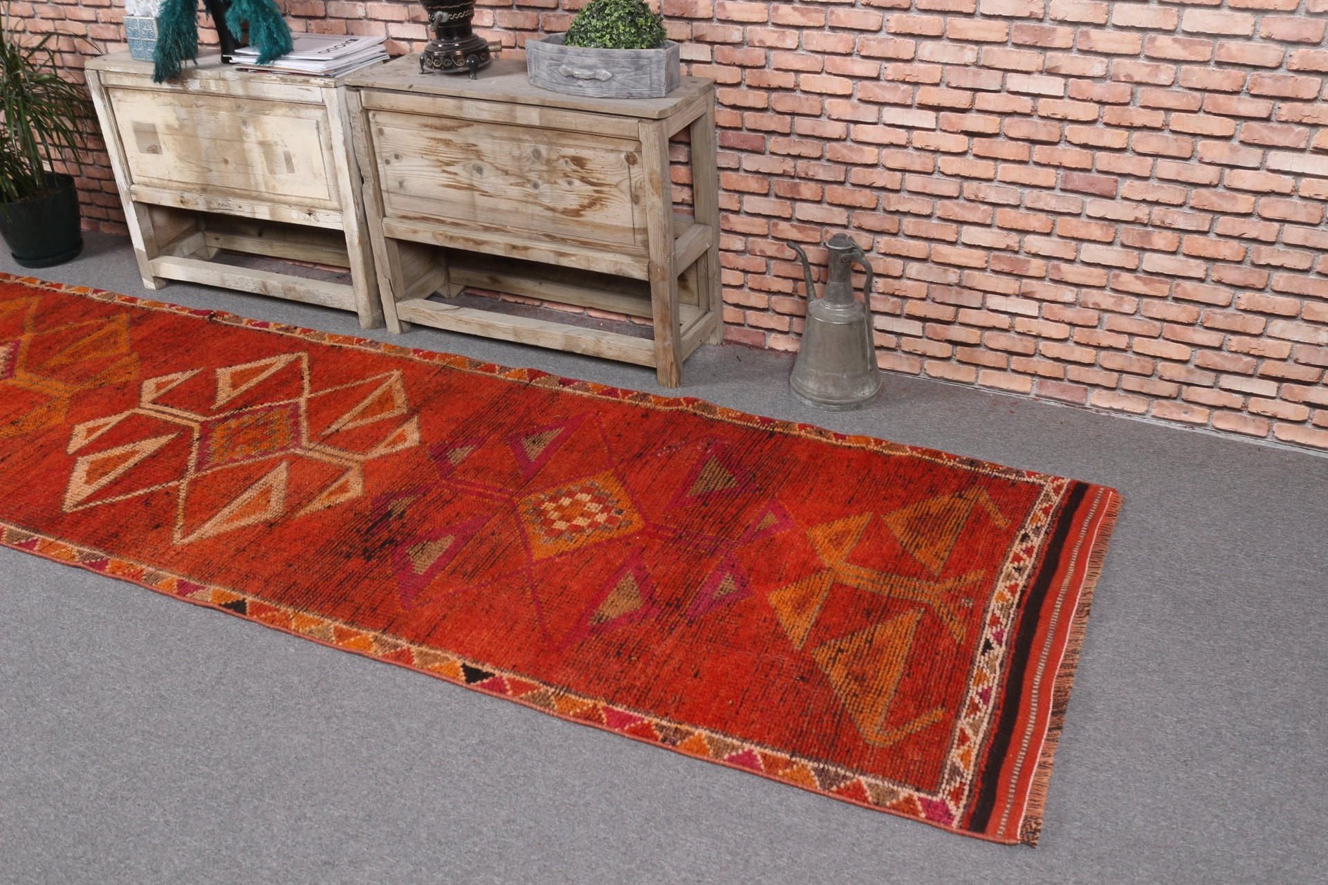 3.1x10.7 ft Runner Rugs, Turkish Rugs, Hallway Rug, Old Rug, Vintage Rug, Antique Rugs, Kitchen Rugs, Orange Cool Rug