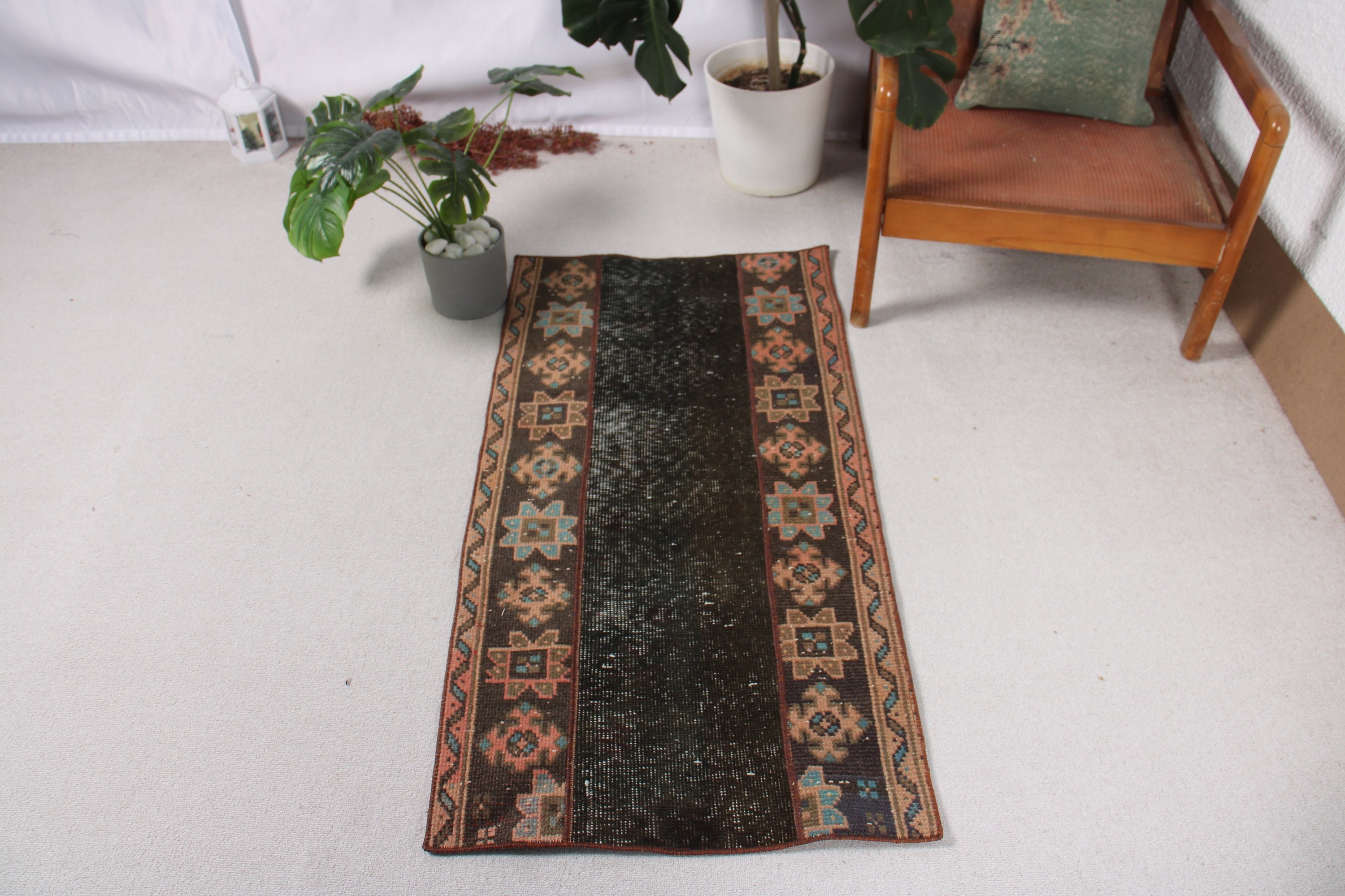 Türk Halıları, Paspas Halısı, 2,1x4,3 ft Küçük Halılar, Yer Halısı, Mutfak Halıları, Küçük Boho Halısı, Vintage Halı, Anadolu Halısı, Yeşil Oryantal Halılar