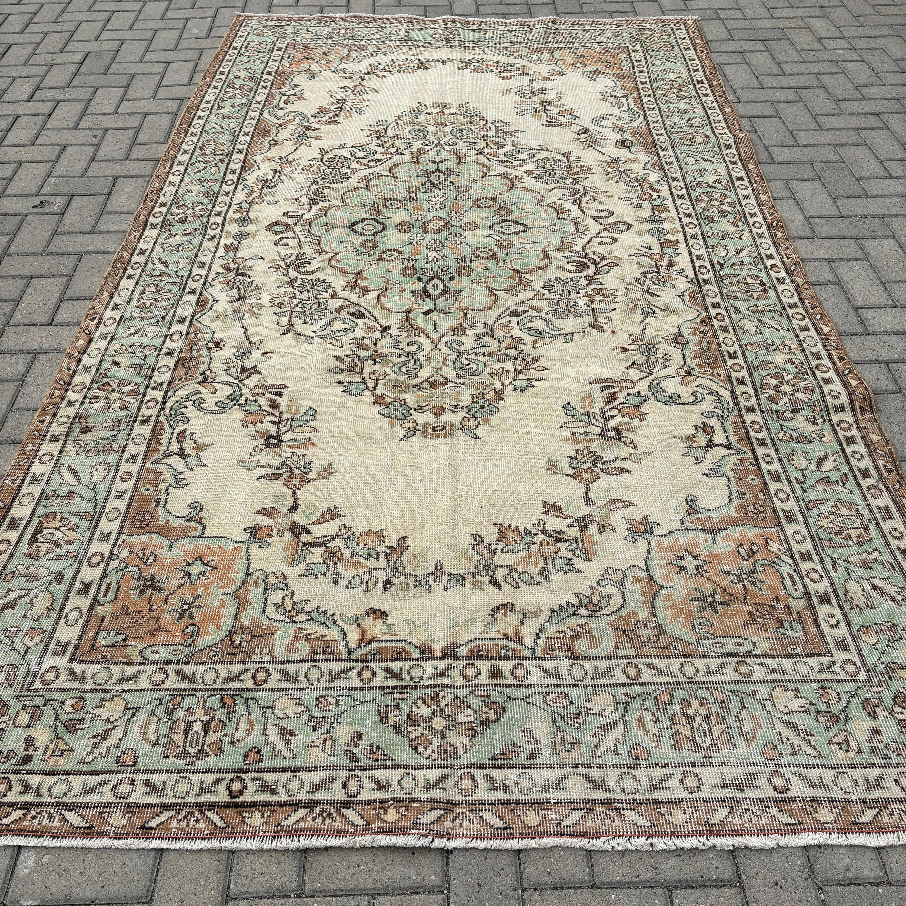 5.8x10.4 ft Büyük Halılar, Yemek Odası Halıları, Bej Anadolu Halısı, Mutfak Halıları, Türk Halıları, Vintage Halı, Yatak Odası Halıları, Geometrik Halı