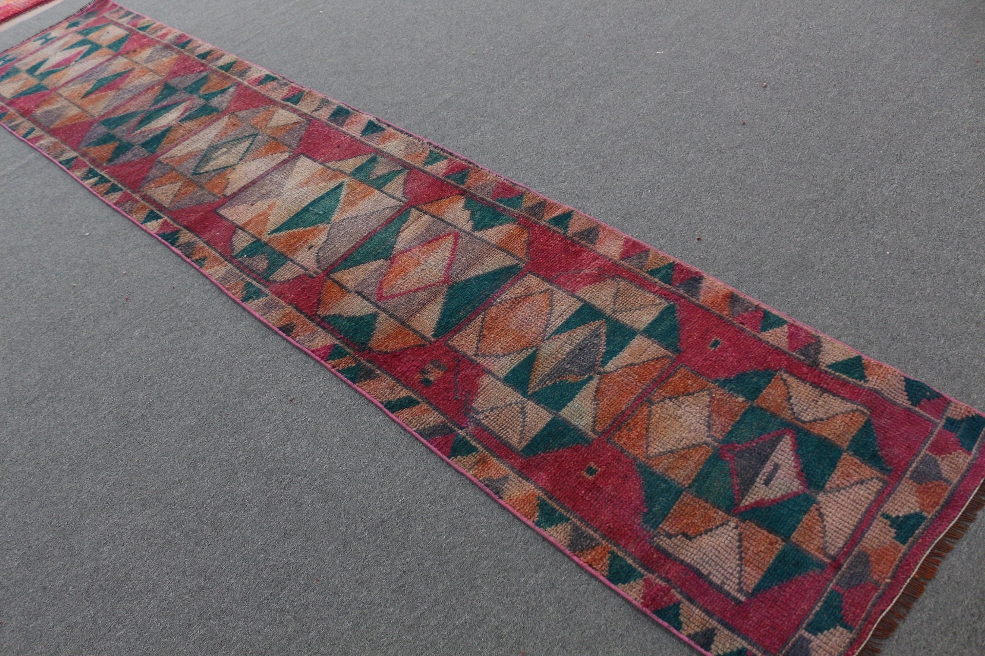 Anatolian Rug, Stair Rug, Pink Wool Rugs, Turkish Rug, Wool Rug, 2.2x10.9 ft Runner Rug, Vintage Rugs, Rugs for Corridor, Nomadic Rug