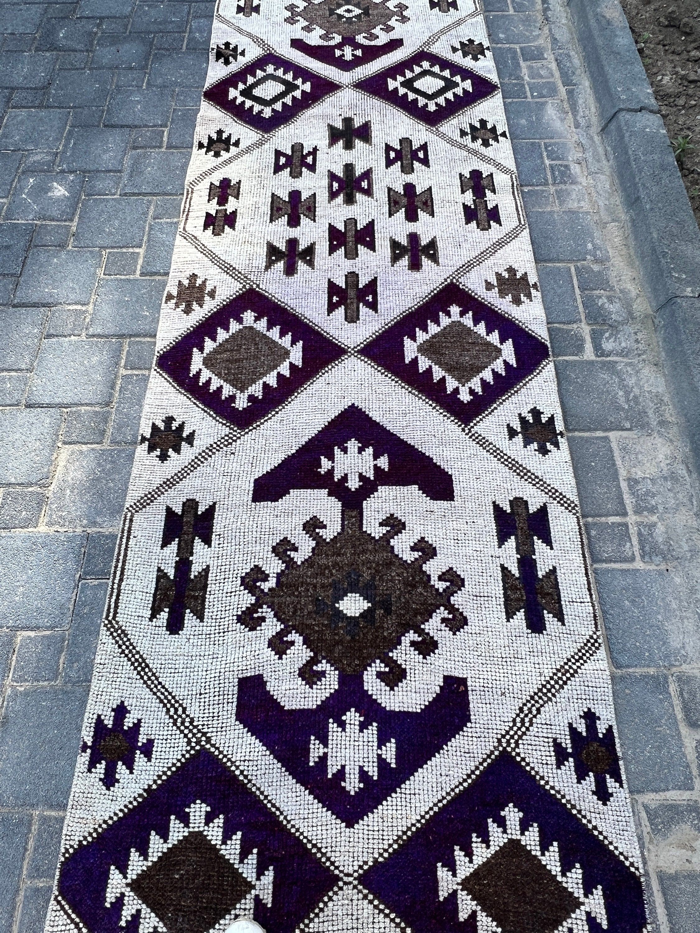 Mutfak Halısı, Bej Yün Halı, Türk Halısı, Anadolu Halıları, 3,1x12,3 ft Runner Halısı, Türkiye Halıları, Koridor Halısı, Koridor Halıları, Vintage Halı