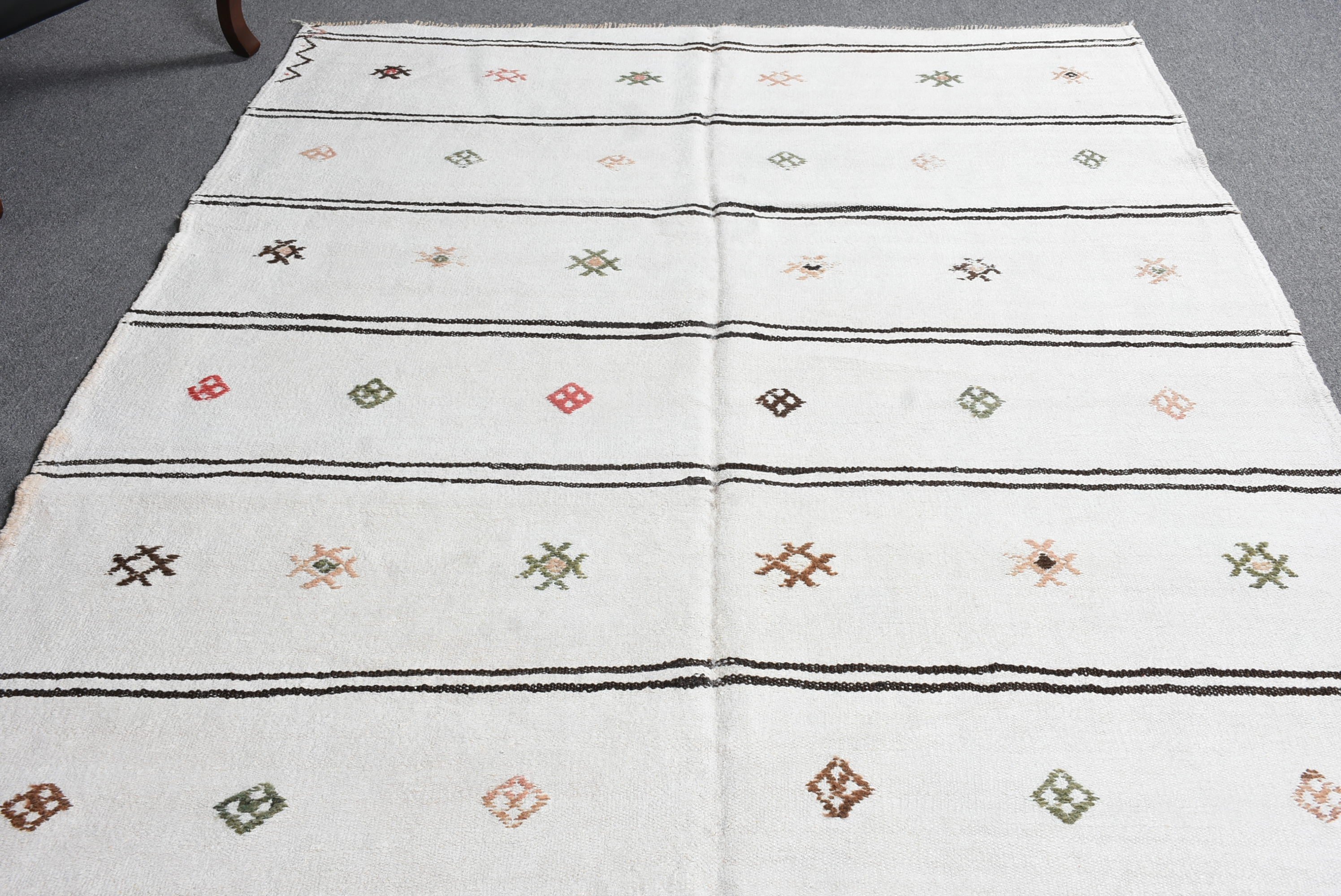 Oturma Odası Halıları, Yemek Odası Halısı, Türk Halıları, Vintage Halılar, Beyaz Antika Halı, 5.4x8.9 ft Büyük Halı, Yatak Odası Halısı, Parlak Halı, Yün Halı