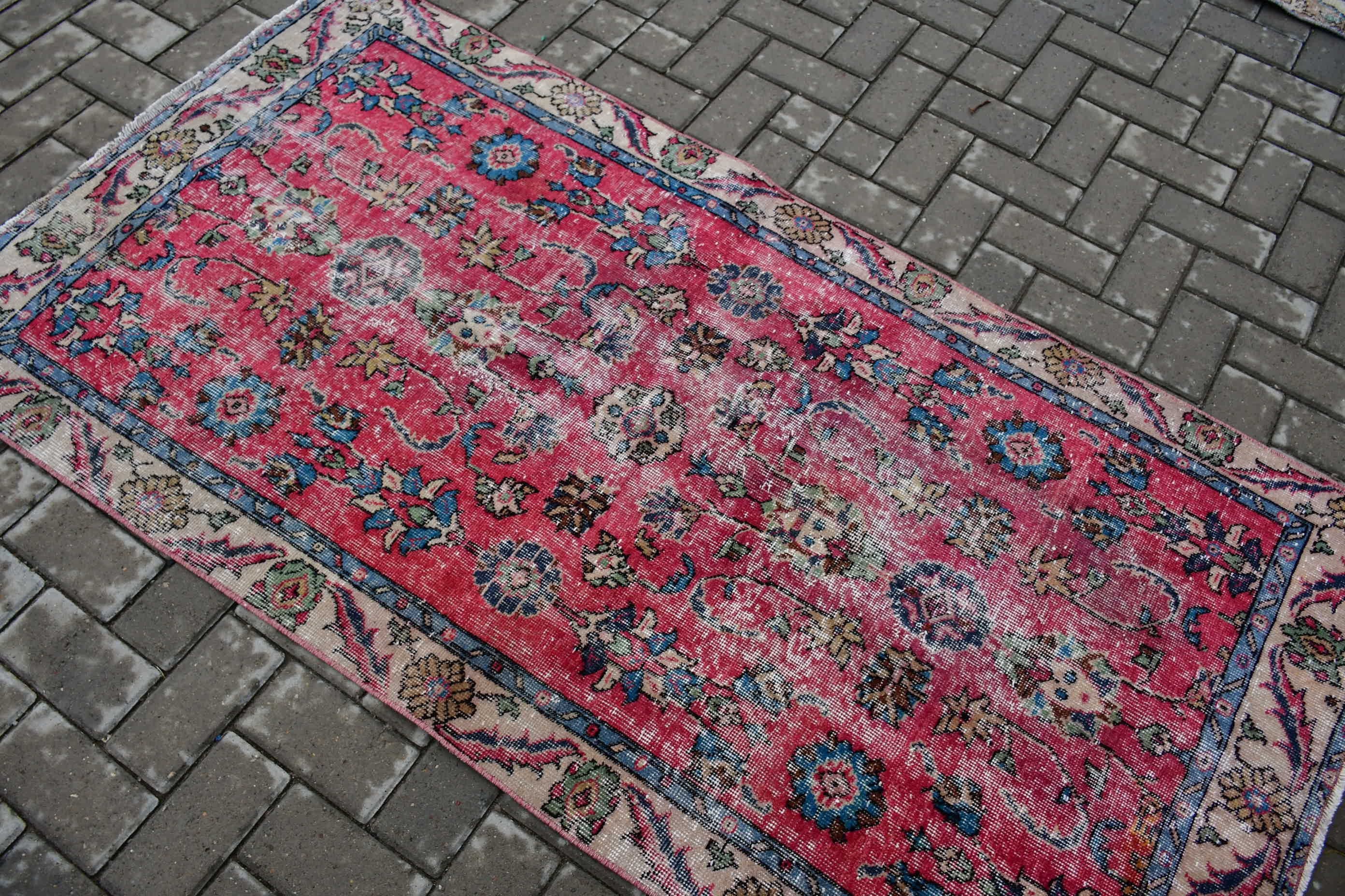 Kitchen Rug, 3.3x6.3 ft Accent Rugs, Nursery Rug, Boho Rug, Vintage Rugs, Oriental Rug, Turkish Rug, Rugs for Kitchen, Red Kitchen Rugs
