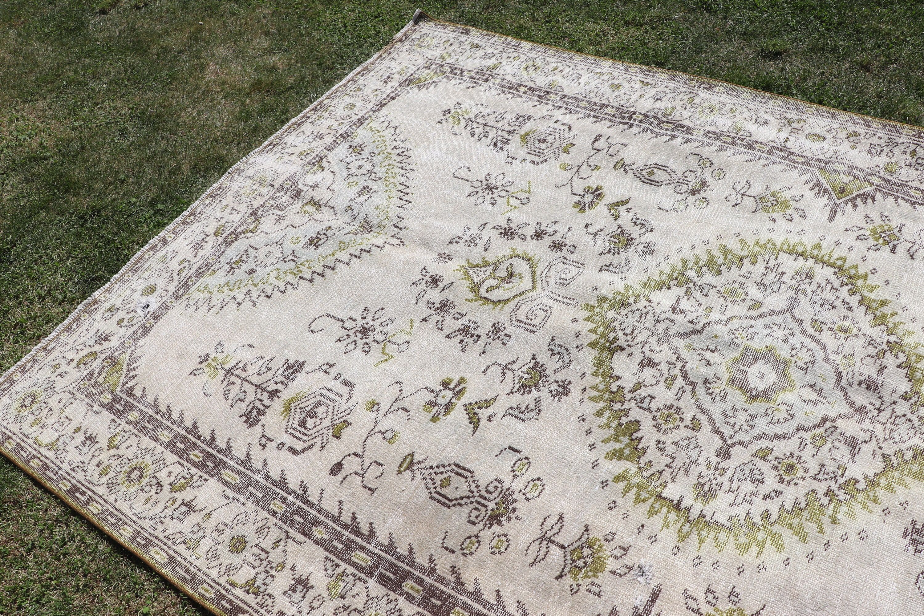 Büyük Oushak Halıları, Vintage Halılar, Türk Halıları, Lüks Halılar, Boho Halısı, 5,8x9,4 ft Büyük Halı, Yemek Odası Halısı, Bej Fas Halıları