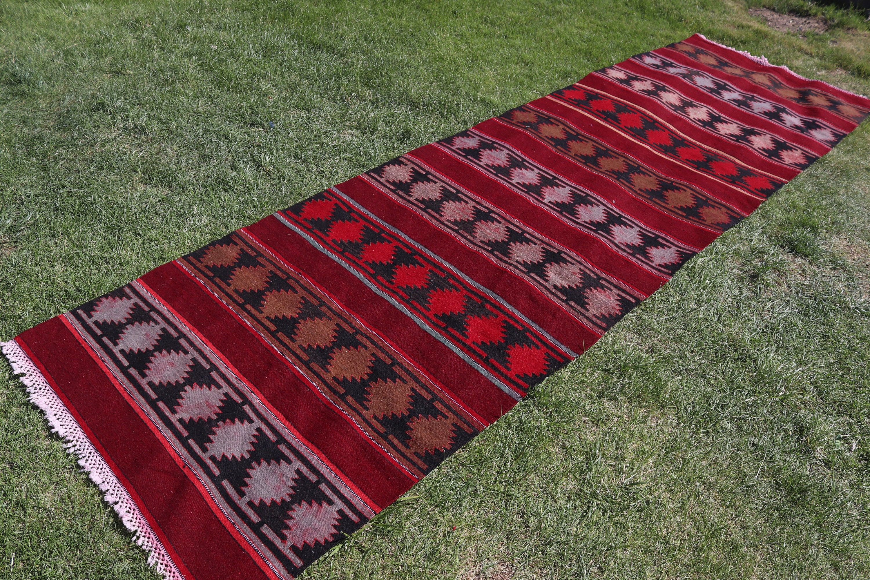 Kilim, Vintage Halılar, Runner Halıları, 3.1x11.1 ft Runner Halıları, Türk Halısı, Lüks Halı, Kırmızı Ev Dekor Halıları, Koridor Halıları, Açıklama Halıları