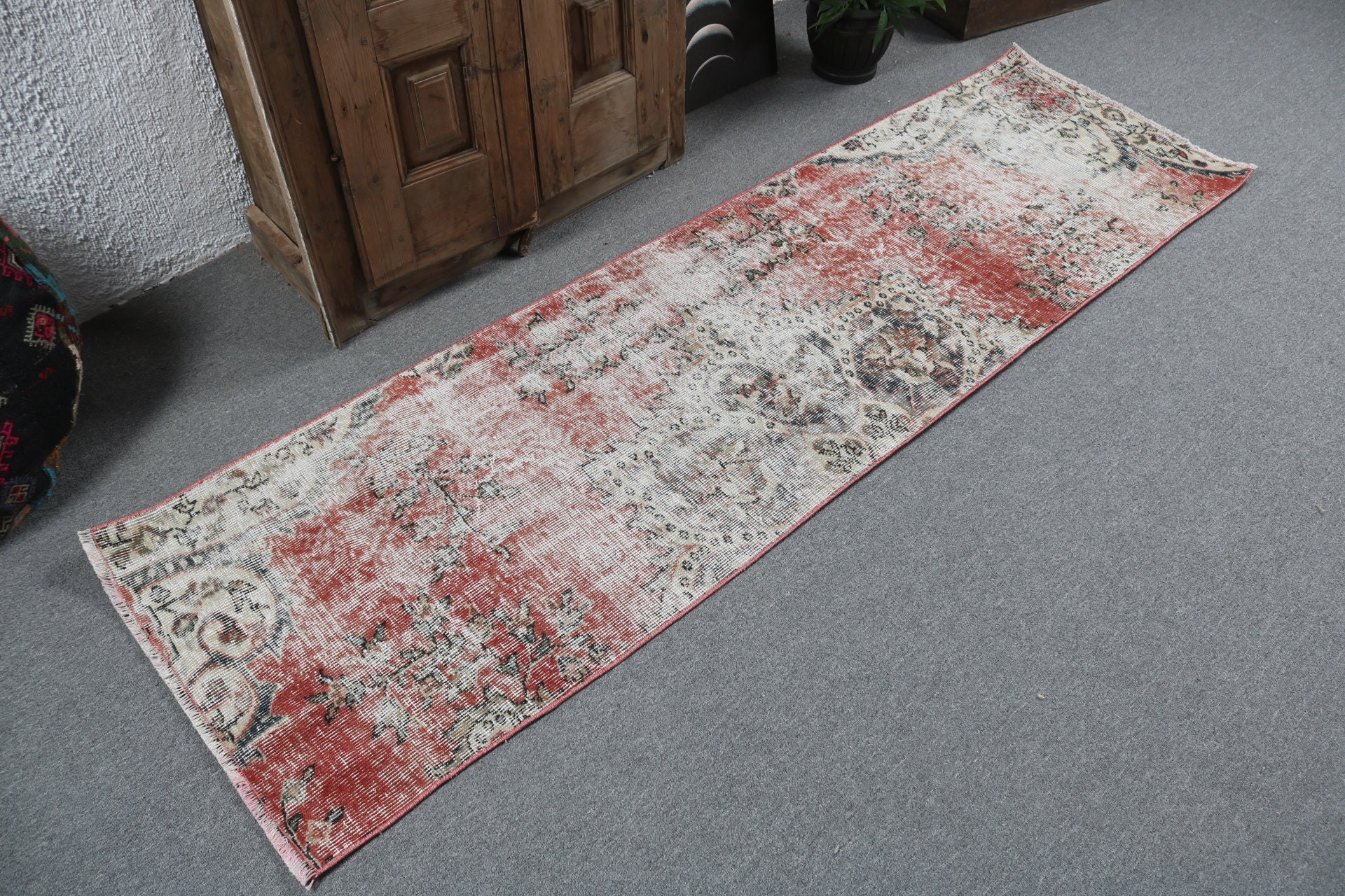 Moroccan Rugs, Beni Ourain Runner Rug, Vintage Rug, Handwoven Rug, Oriental Rugs, Red  2.2x7.5 ft Runner Rugs, Turkish Rugs