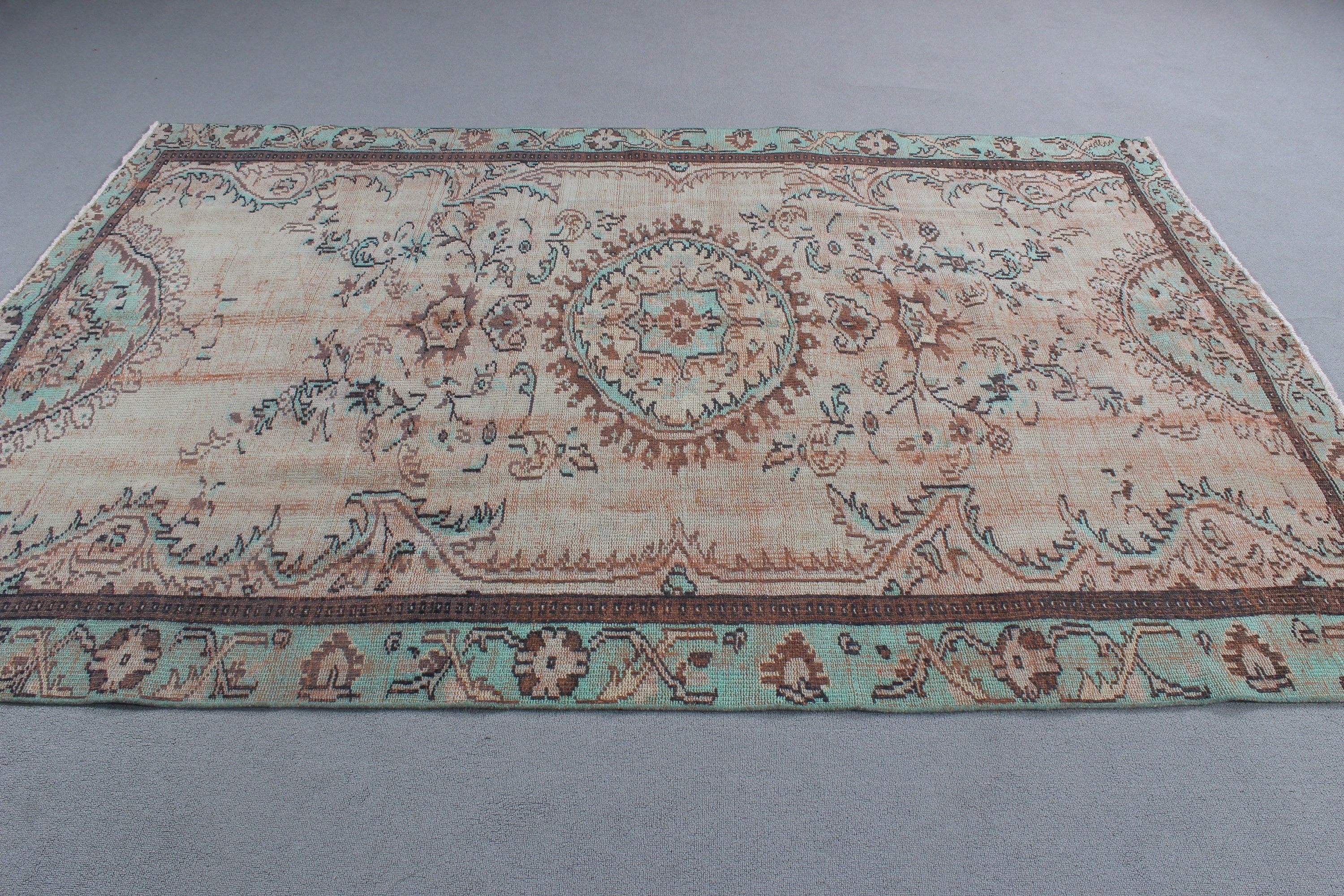 Türk Halısı, Salon Halısı, 5,3x8,2 ft Büyük Halı, Nötr Halılar, Oturma Odası Halısı, Modern Halı, Yeşil İfade Halıları, Lüks Halılar, Vintage Halı