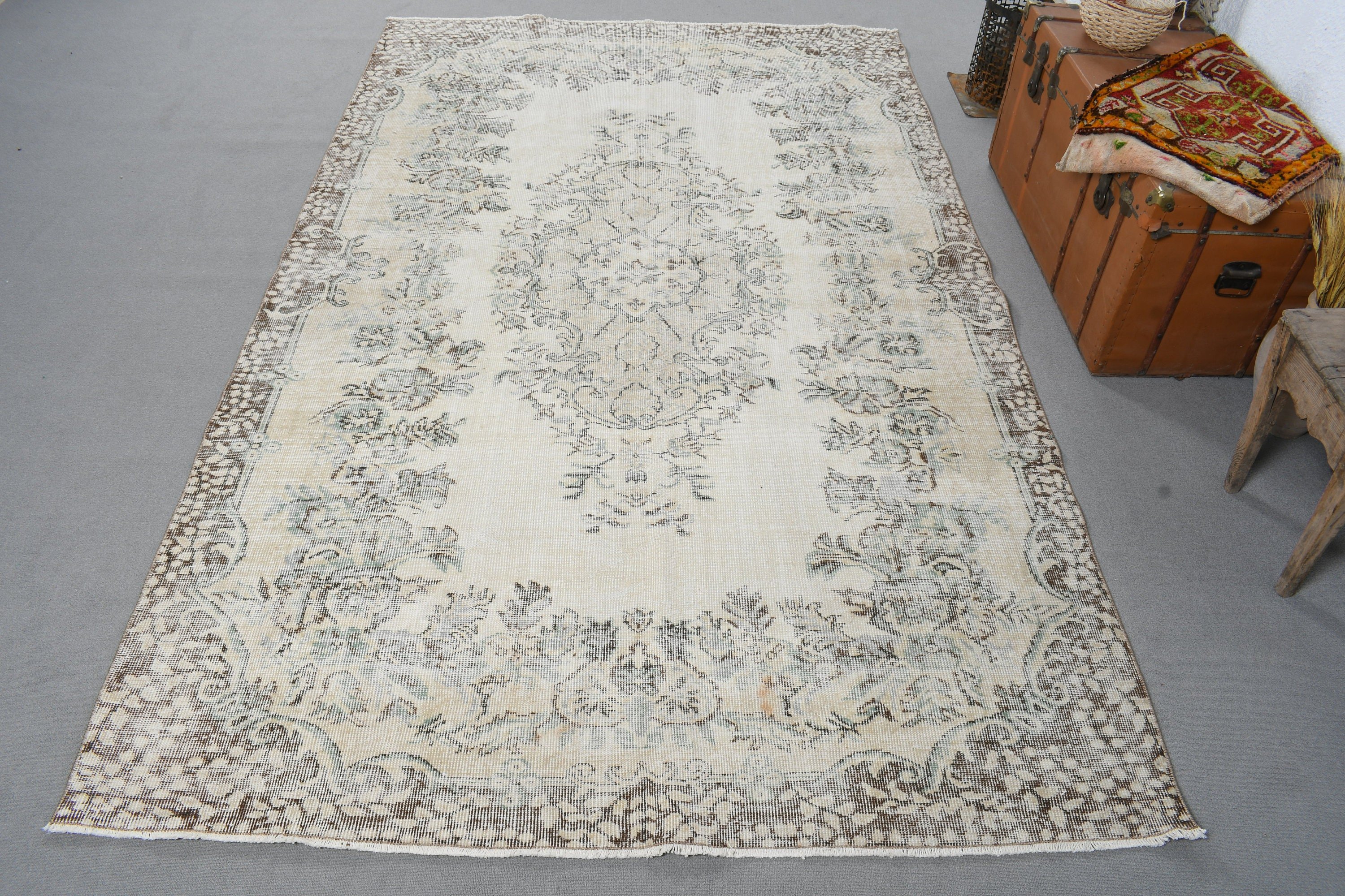 Home Decor Rugs, Salon Rugs, Bedroom Rug, Turkish Rugs, Floor Rugs, 6.1x9.8 ft Large Rug, Beige Statement Rug, Vintage Rug, Large Boho Rug