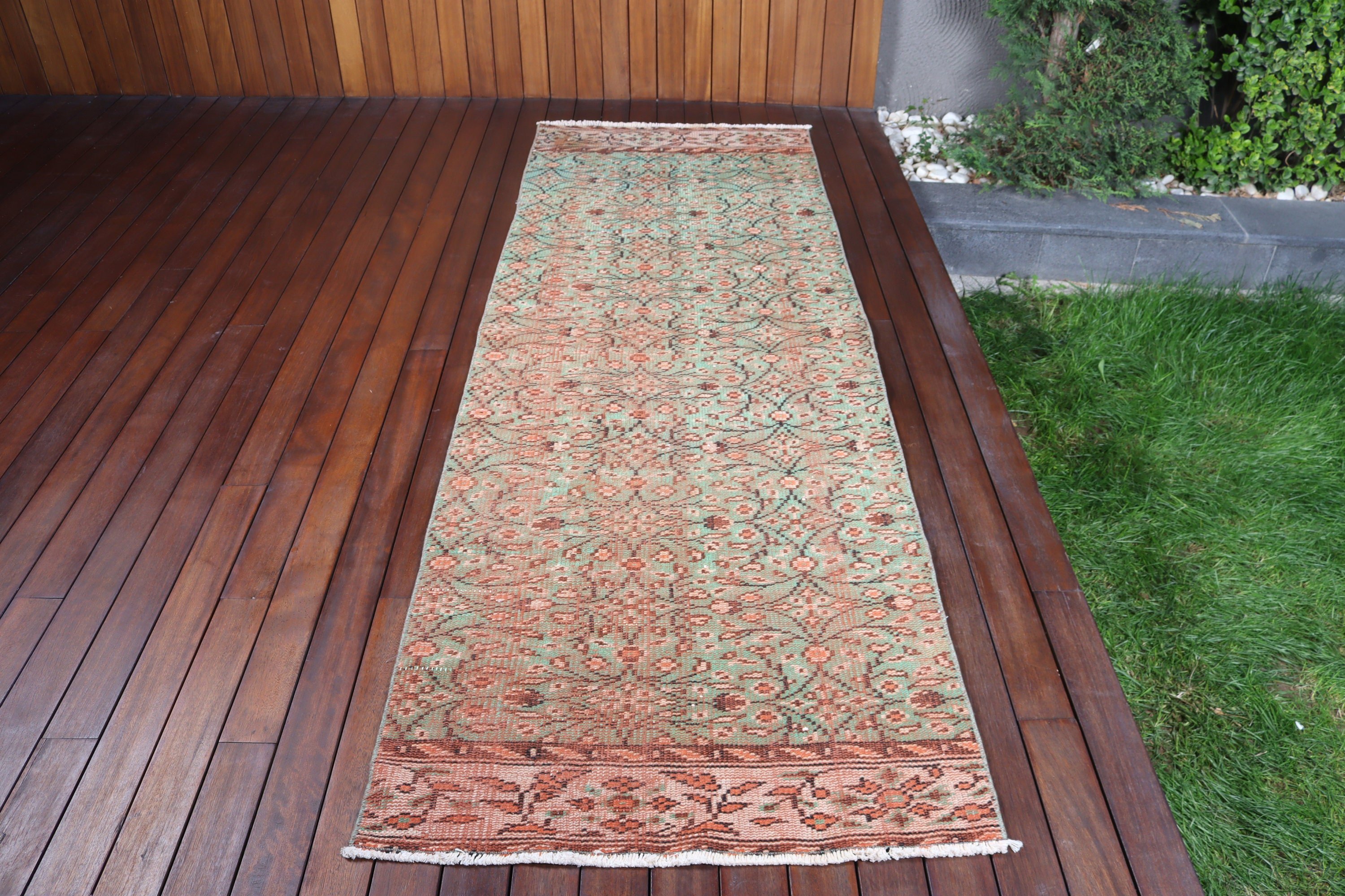 Turkish Rug, Flatweave Rugs, Green Anatolian Rug, Beni Ourain Runner Rugs, 2.9x8.8 ft Runner Rug, Vintage Rugs, Moroccan Rugs, Ethnic Rugs