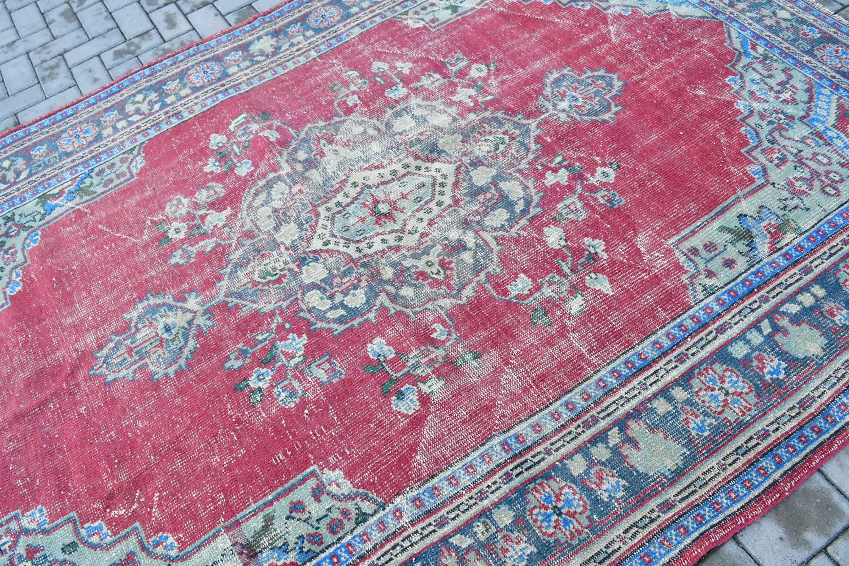 Yemek Odası Halısı, 6.4x9.3 ft Büyük Halı, Kırmızı Mutfak Halısı, Mutfak Halısı, Yatak Odası Halıları, Vintage Halı, Türk Halısı, Salon Halıları, Havalı Halılar