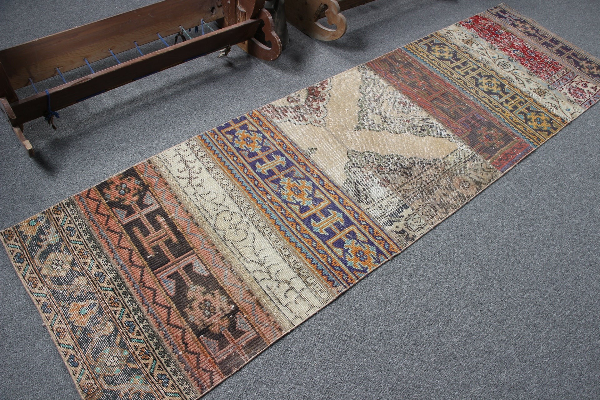 Etnik Halı, Vintage Halı, Merdiven Halıları, Havalı Halı, Antika Halılar, 2.5x8.4 ft Runner Halısı, Bej Anadolu Halısı, Koridor Halısı, Türk Halısı