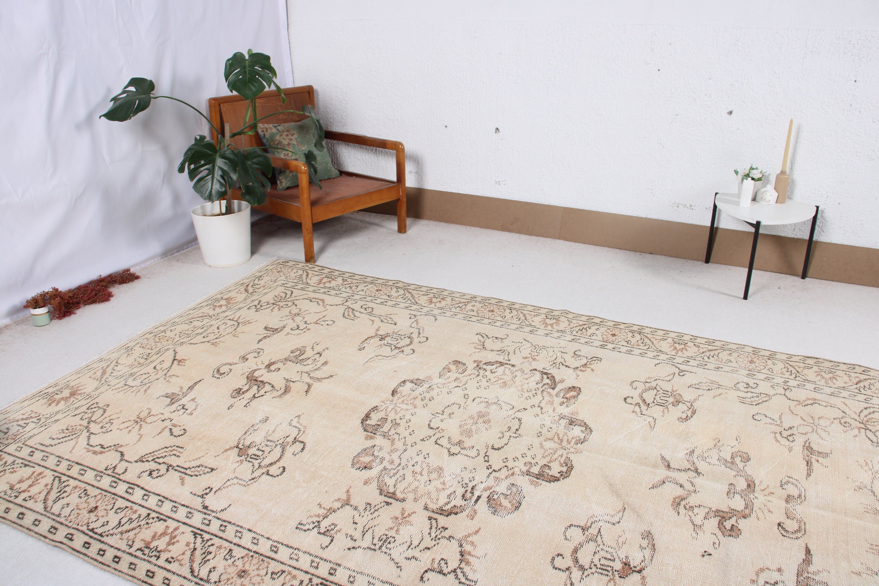 Turkish Rug, Living Room Rug, Beige Statement Rug, Vintage Rugs, Flatweave Rugs, Modern Rugs, Large Oushak Rug, 5.9x9.5 ft Large Rug