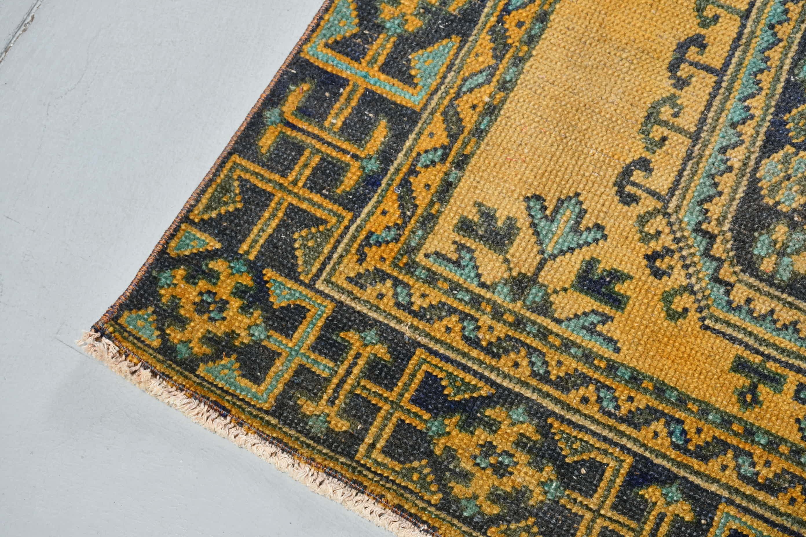 Türk Halısı, Vintage Halı, Mutfak Halısı, Koridor Halıları, 3,8x11,2 ft Runner Halıları, Sarı Oryantal Halı, Eski Halı, Oryantal Halı