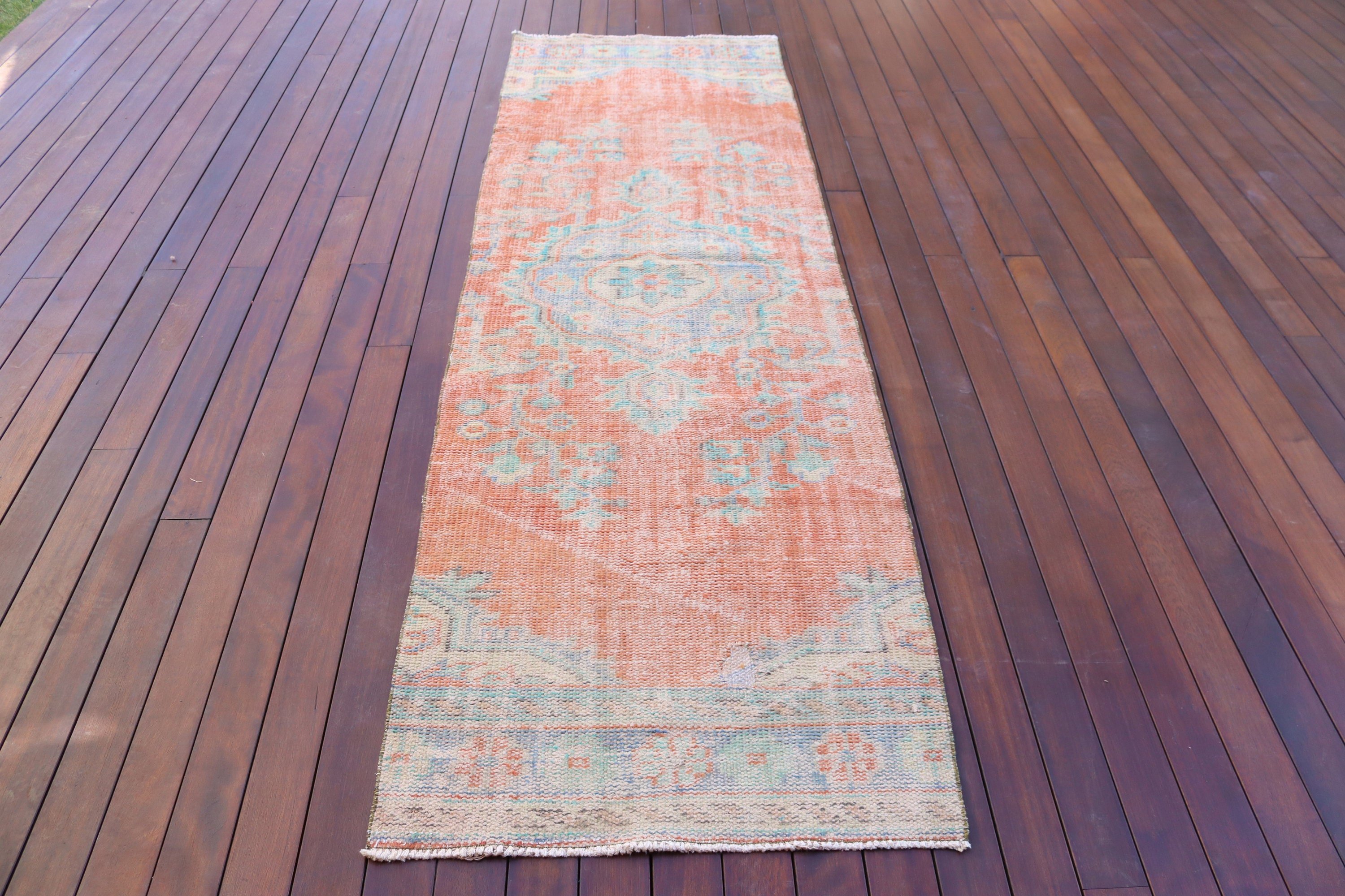 Koridor Halısı, Vintage Halı, Beni Ourain Koşucu Halıları, Fas Halıları, 2.8x8.9 ft Runner Halısı, Turuncu Fas Halıları, Türk Halısı, Yün Halısı