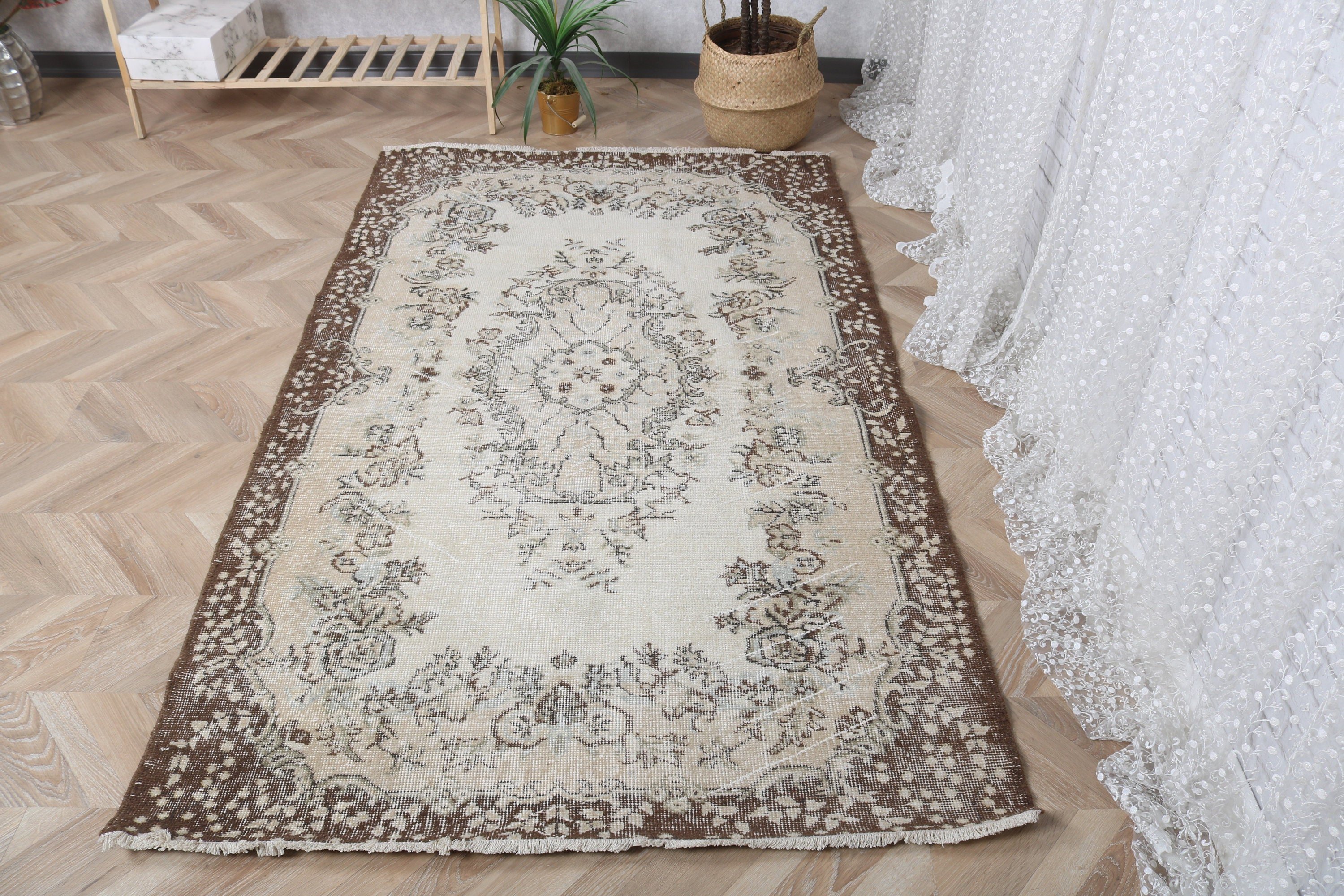 Oturma Odası Halıları, Aztek Halısı, Yatak Odası Halıları, Vintage Halı, 4x6,8 ft Alan Halısı, Boho Alan Halısı, Bej Geometrik Halılar, El Dokuma Halı, Türk Halıları