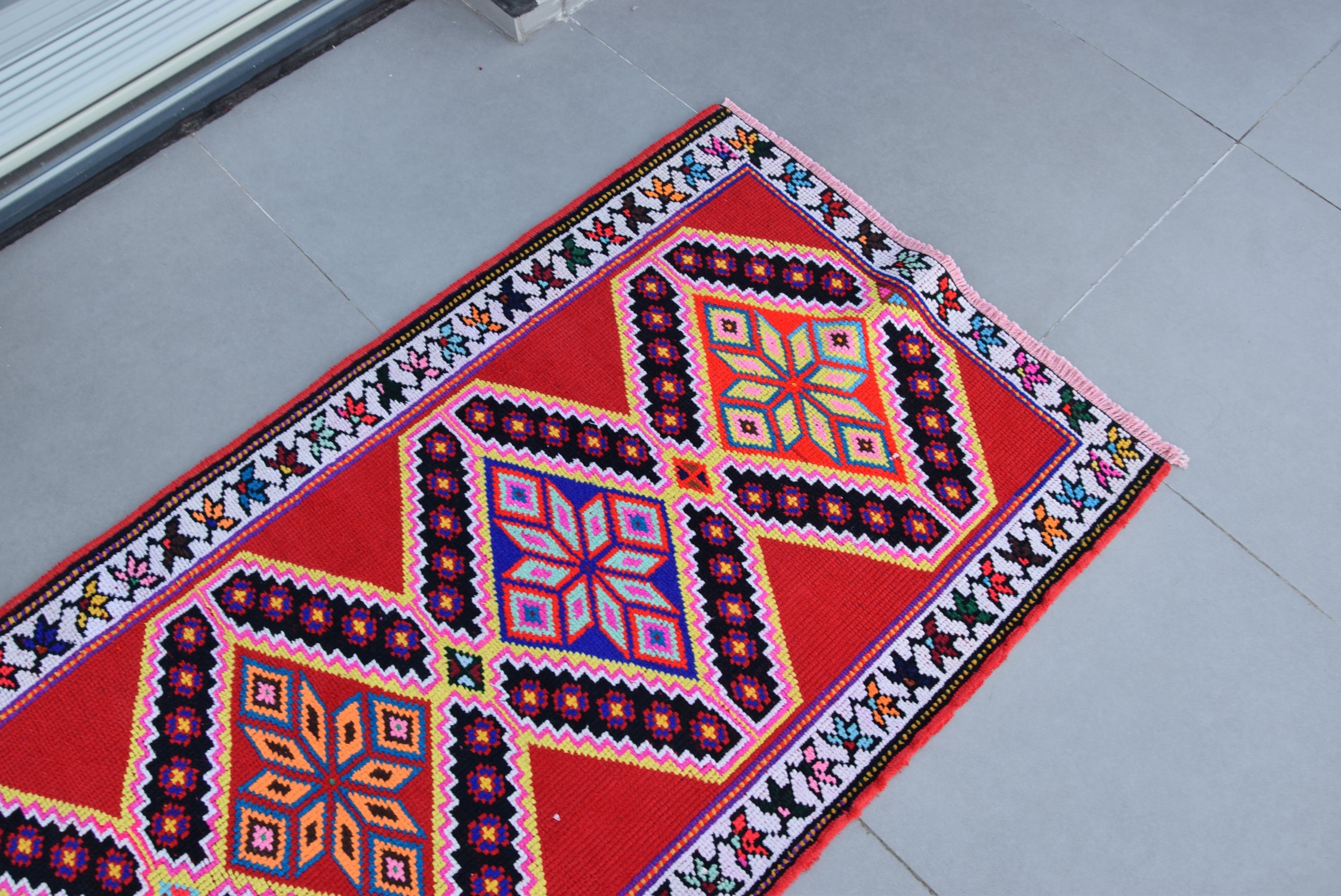 Red Oriental Rug, Stair Rugs, Hallway Rugs, Turkish Rug, Home Decor Rugs, Vintage Rug, Muted Rug, 3x12.1 ft Runner Rug, Antique Rug