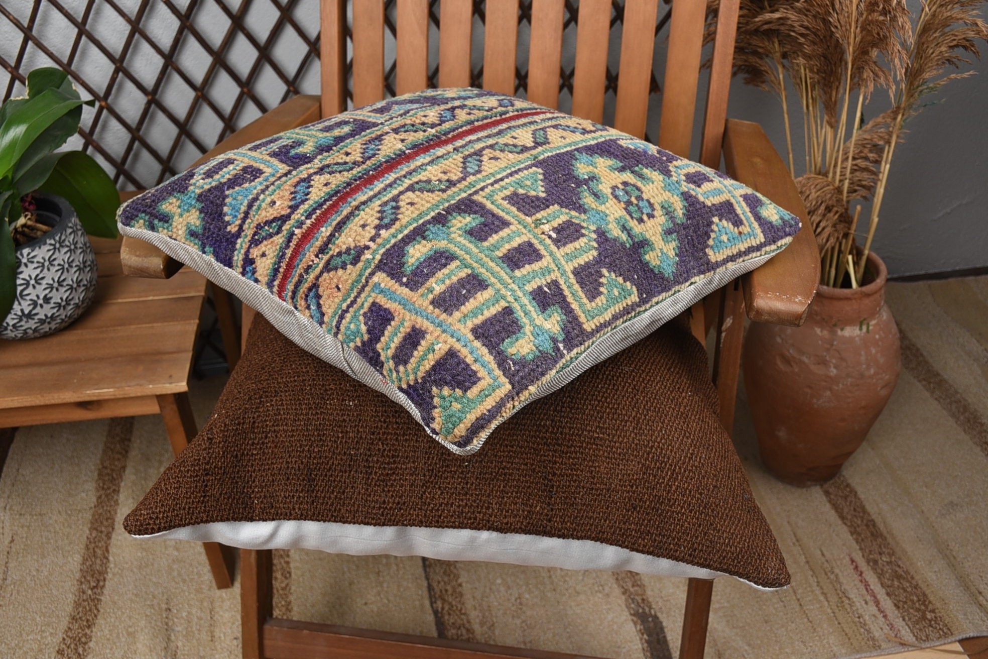 Pamuklu Yastık Sham, Etnik Yastık Kılıfı Minder, İç Tasarım Yastık, Kilim Yastık Kılıfı, 16"x16" Mavi Yastık, Kanepe Yastık