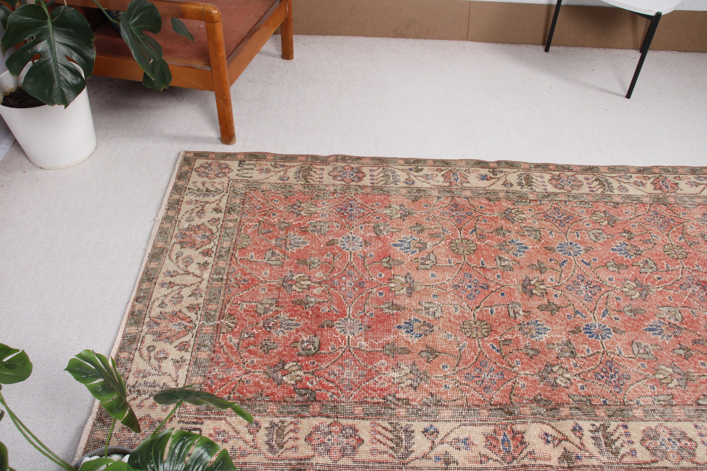 Türk Halıları, Boho Halısı, Vintage Halı, Yün Halısı, Kırmızı Yatak Odası Halıları, Oturma Odası Halıları, Oushak Bölgesi Halıları, 3.7x7 ft Alan Halıları, El Dokuma Halıları