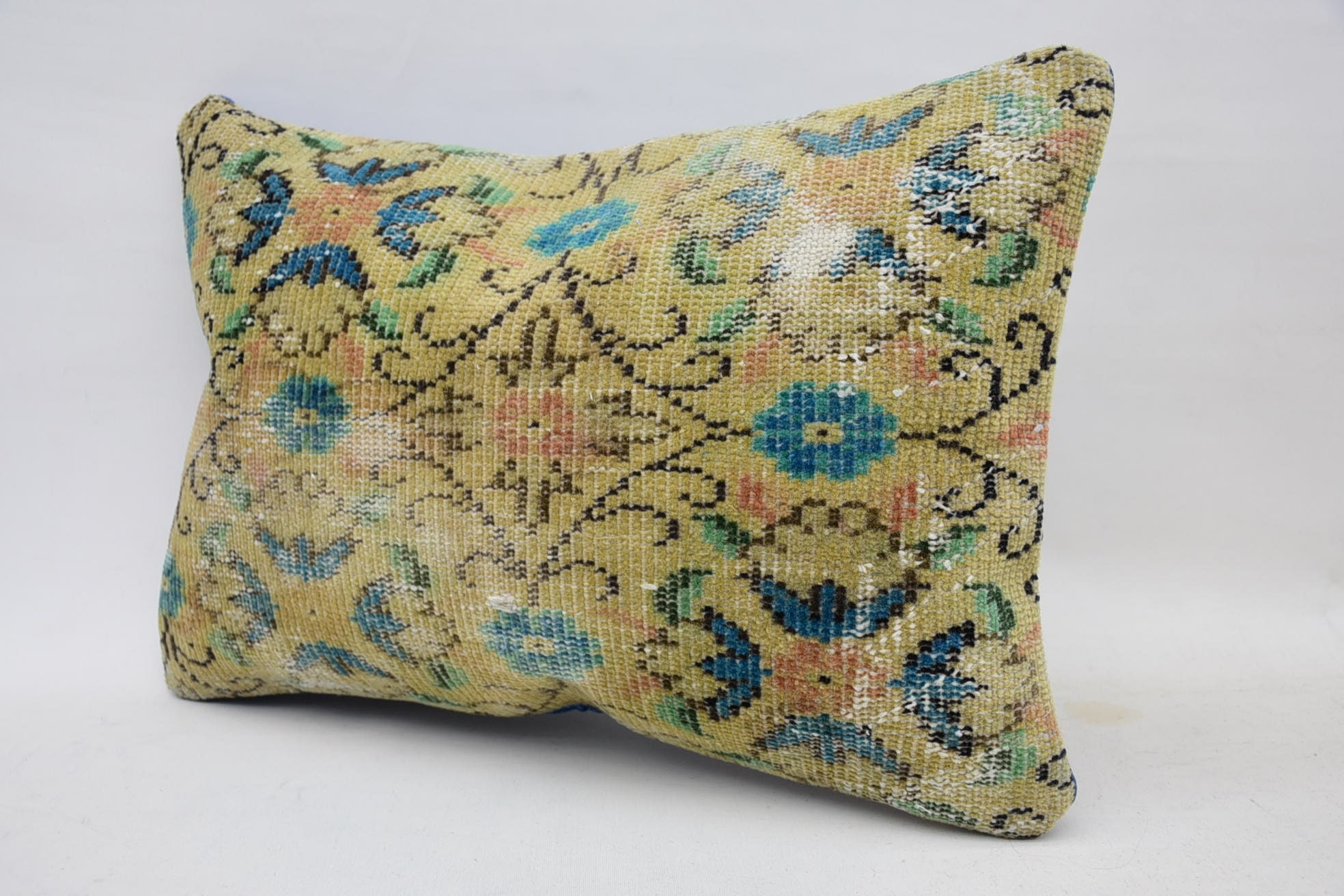 Pillow for Sofa, 16"x24" Yellow Cushion, Turkish Pillow, Outdoor Bolster Pillow, Throw Kilim Pillow, Decorative Cushion Cover