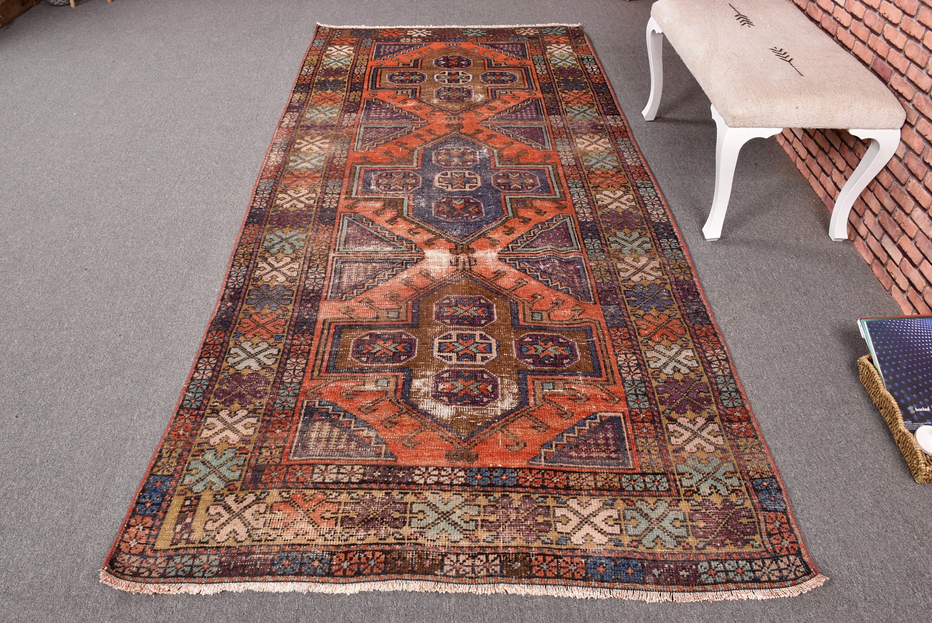 Vintage Halı, 4.6x9.7 ft Büyük Halı, Yemek Odası Halısı, Turuncu Modern Halı, El Dokuma Halı, Anadolu Halıları, Modern Halı, Yatak Odası Halısı, Türk Halıları