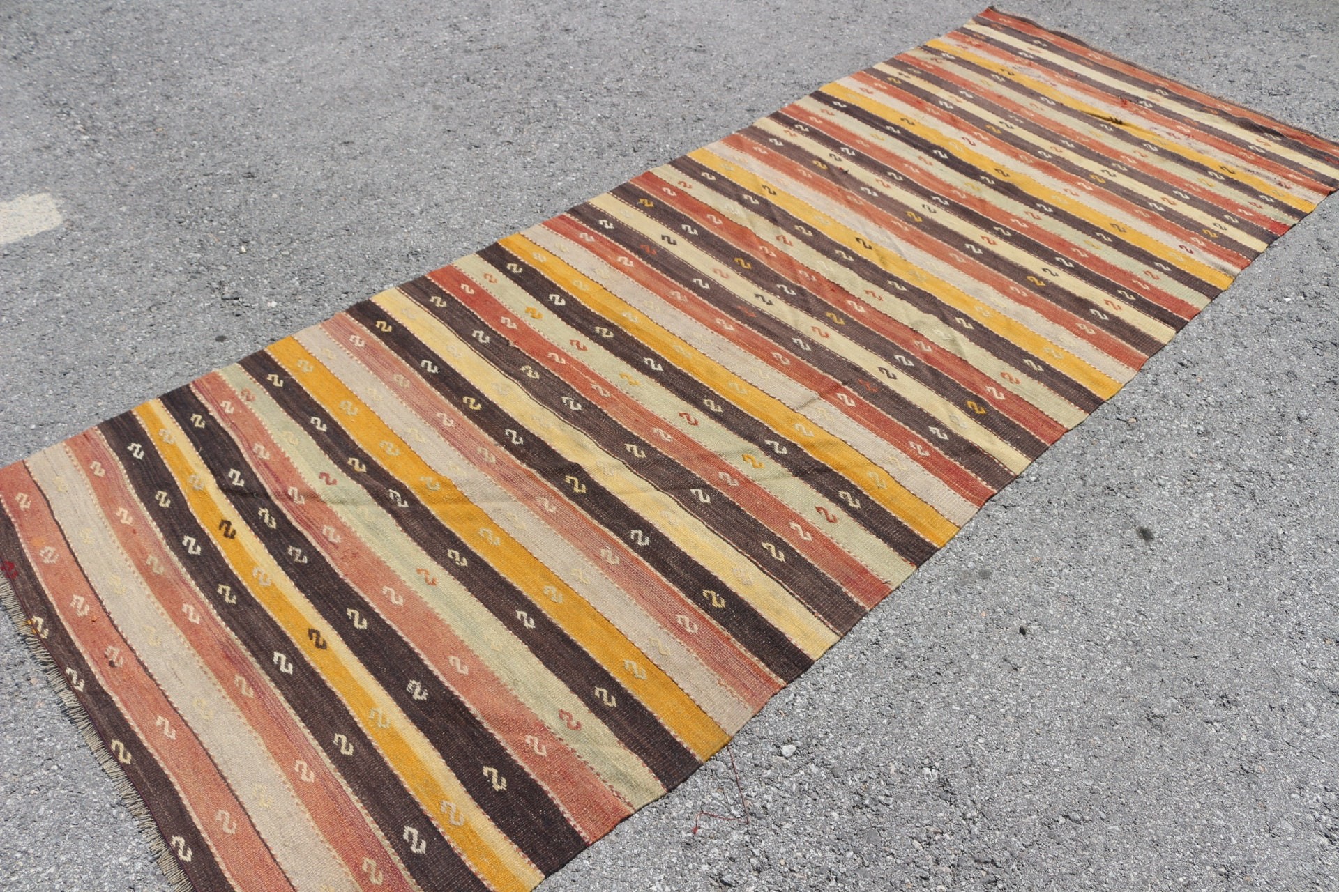 Cool Halılar, Kilim, Kahverengi 3.6x10.2 ft Runner Halıları, Merdiven Halıları, Türk Halıları, Boho Halısı, Vintage Halı, Mutfak Halıları