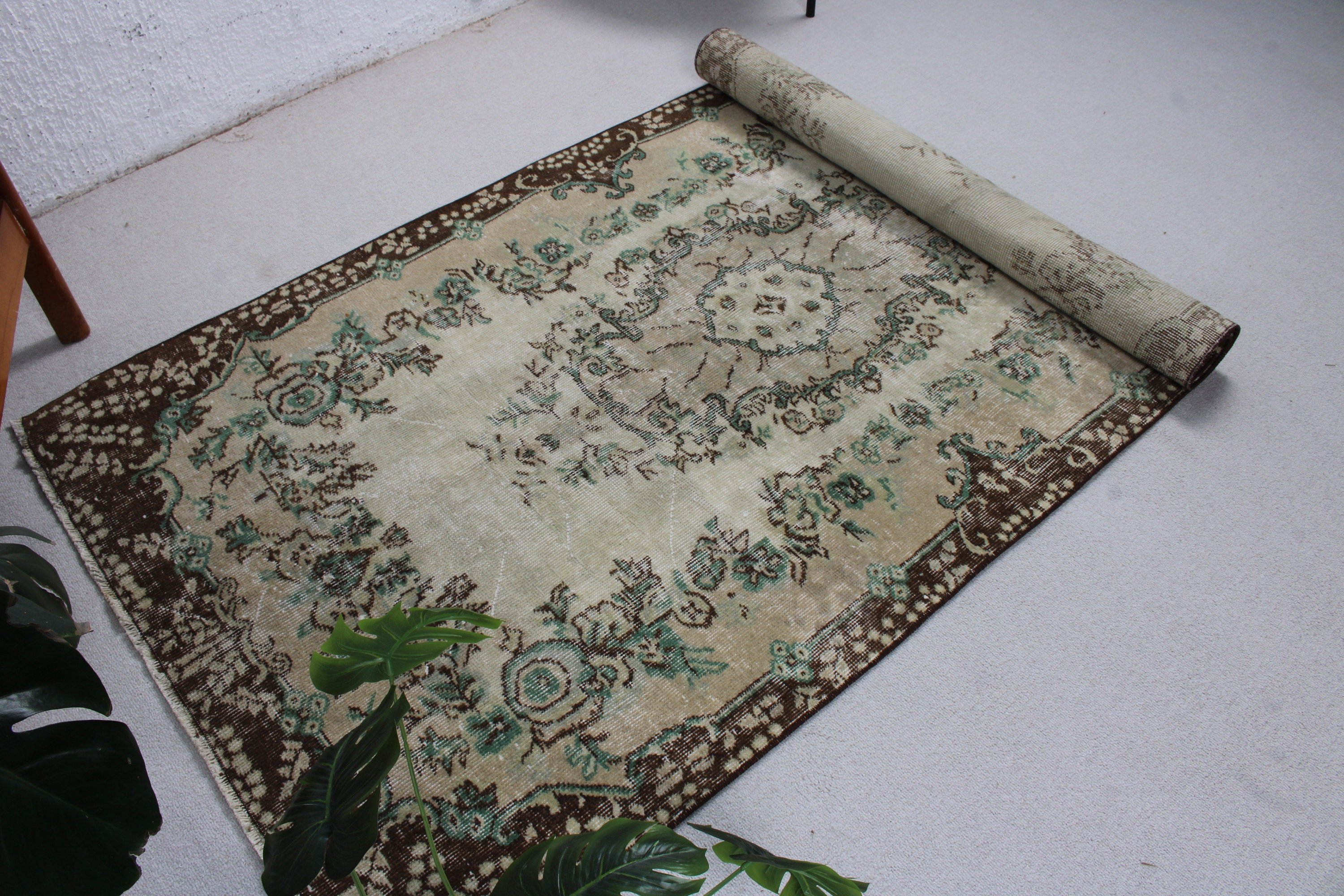 Oushak Bölge Halısı, Türk Halıları, Yatak Odası Halıları, Bej Anadolu Halıları, İç Mekan Halısı, 3,6x6,9 ft Alan Halısı, Vintage Halılar, Aztek Halıları