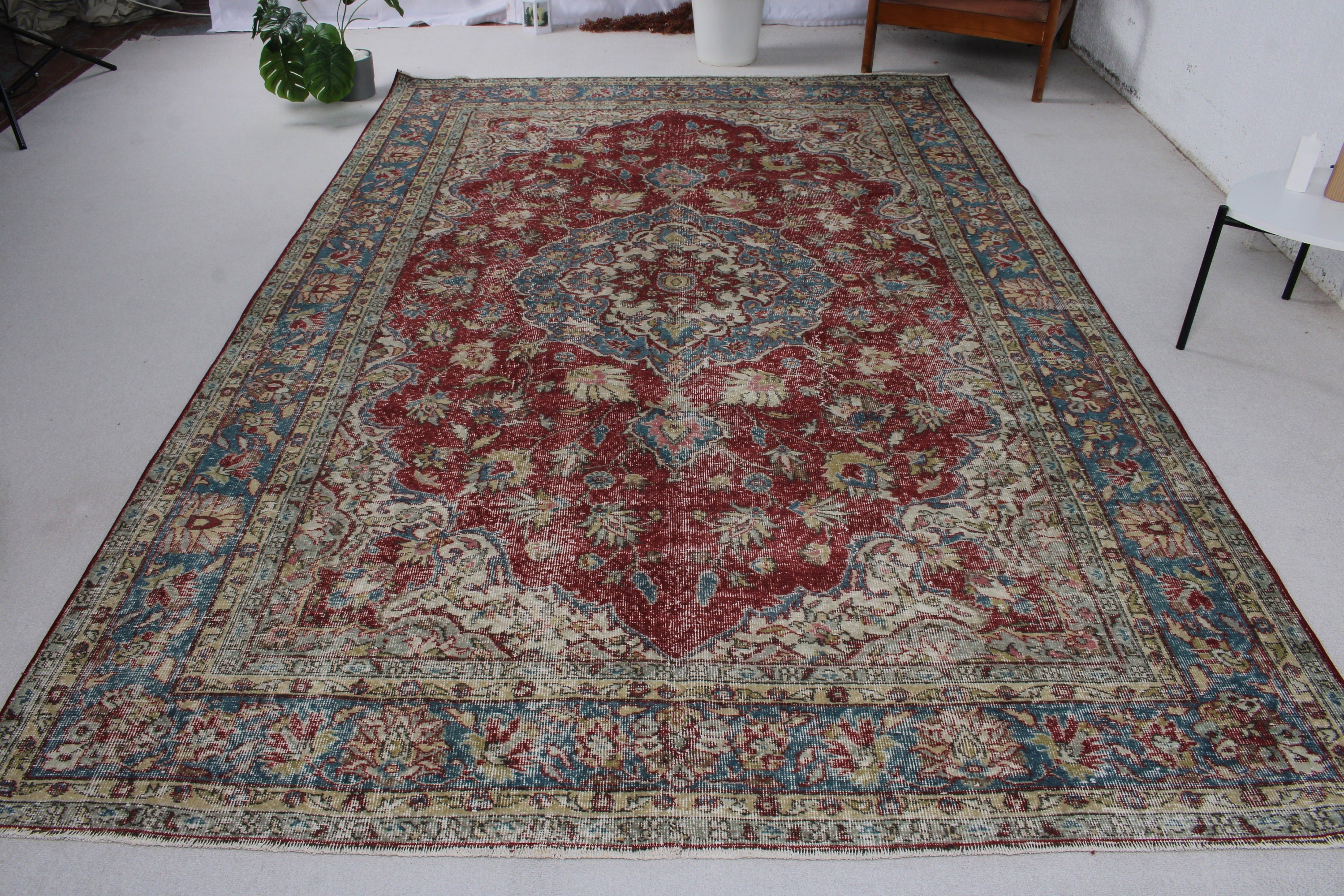 Mavi Ev Dekor Halıları, Salon Halıları, Türk Halısı, Organik Halı, Vintage Halılar, Yer Halısı, Oushak Halıları, Yemek Odası Halısı, 6,9x10,4 ft Büyük Boy Halı