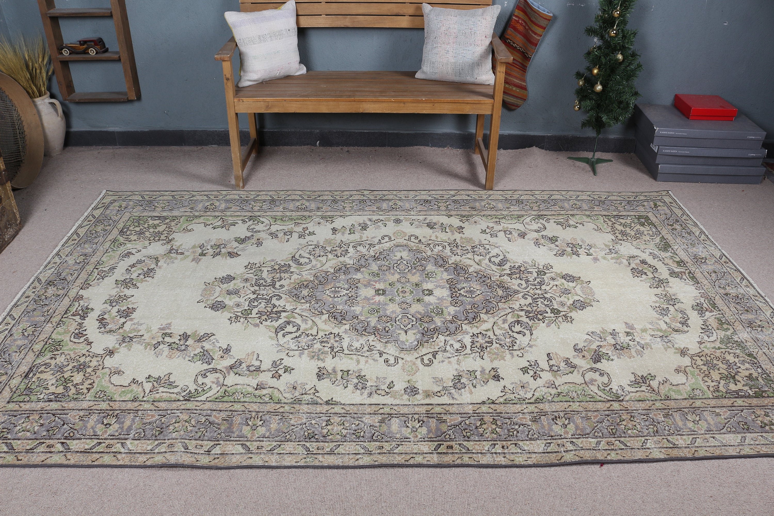 Bedroom Rug, Vintage Rug, Oushak Rug, 5.4x9.1 ft Large Rug, Living Room Rug, Abstract Rugs, Dining Room Rugs, Turkish Rug, Beige Floor Rug