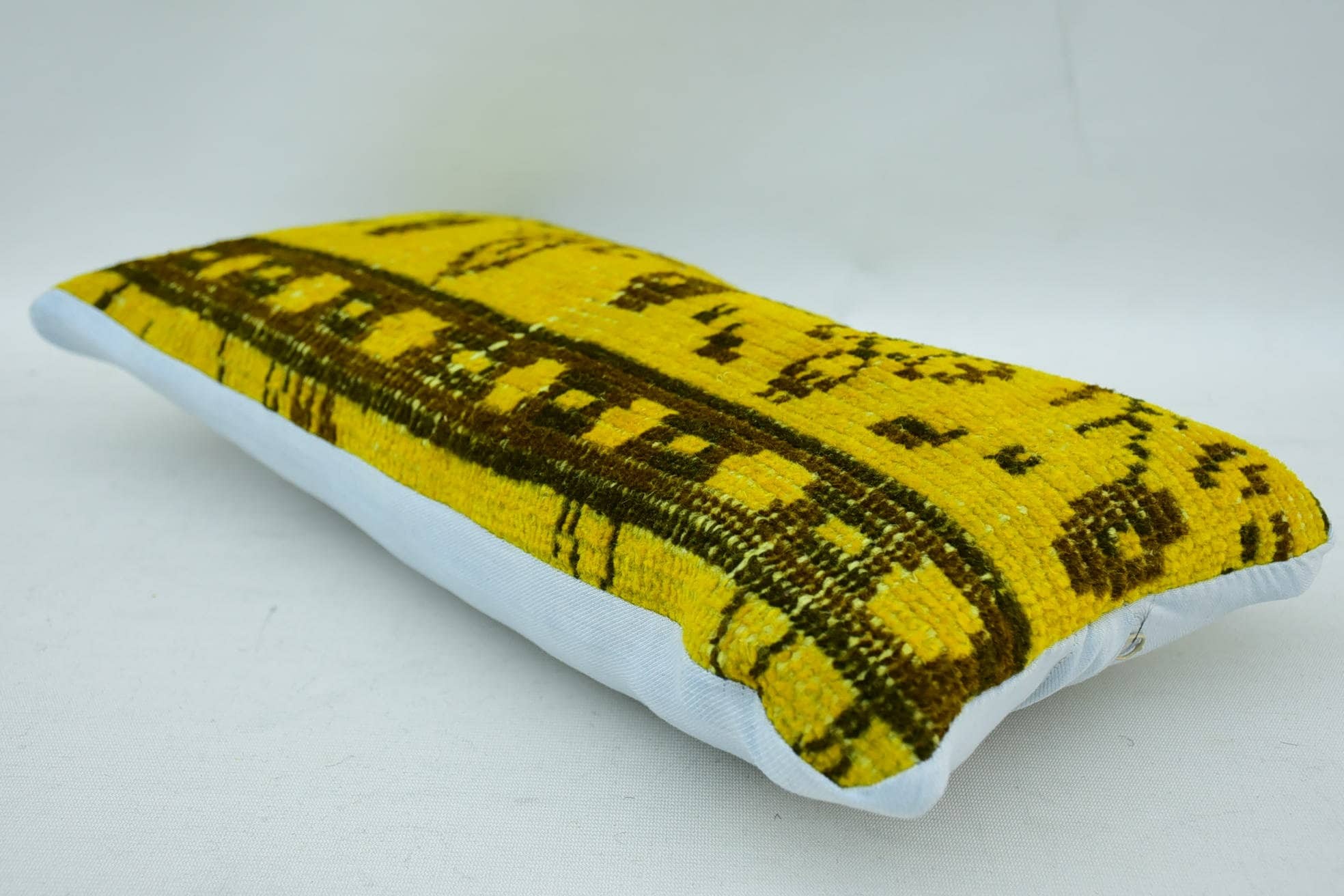 Couch Cushion Case, Home Decor Pillow, Handmade Pillow Case, Ethnical Kilim Rug Pillow, Pillow for Sofa, 8"x16" Yellow Cushion Cover