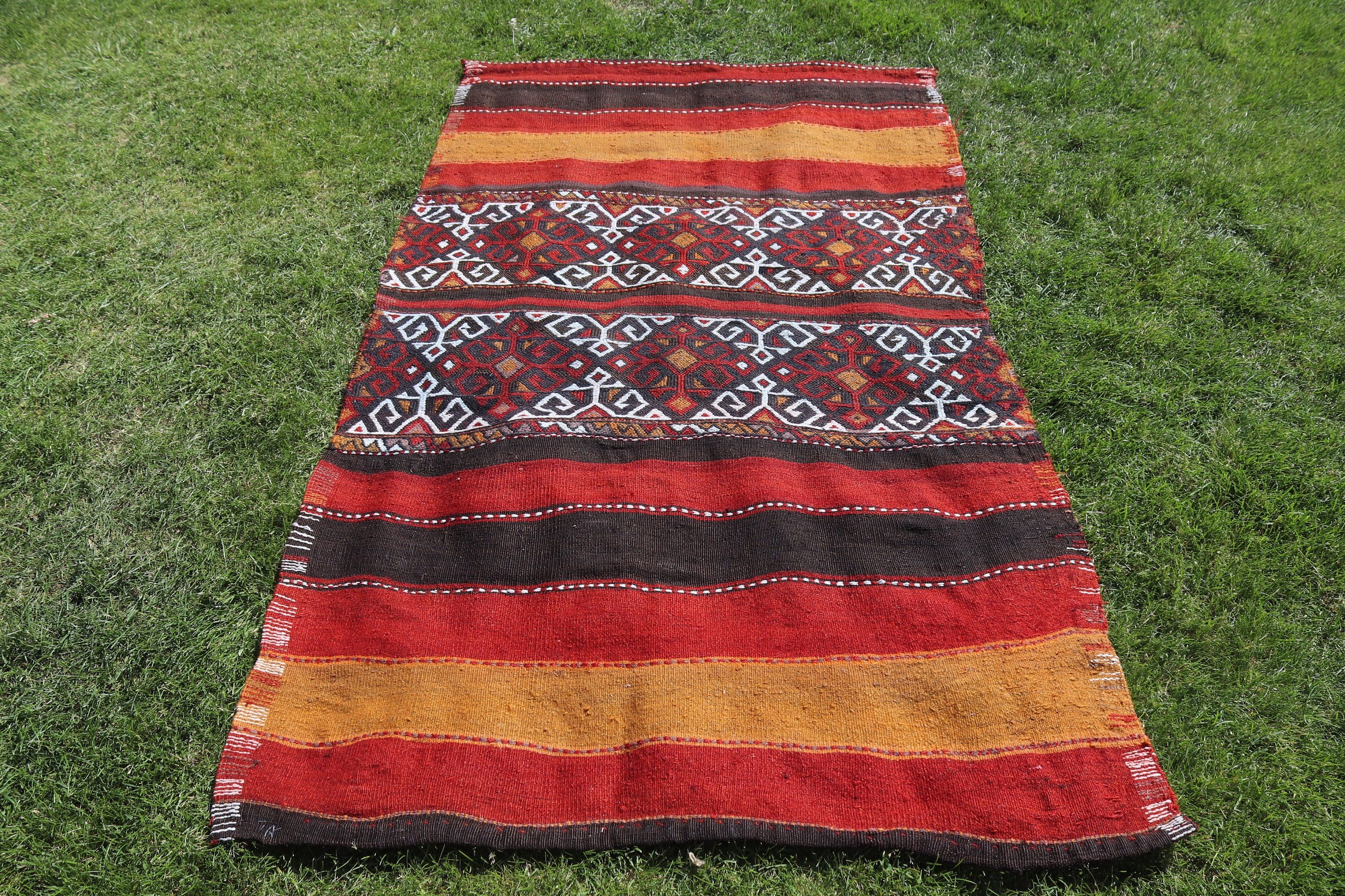 Yatak Odası Halısı, Boho Halıları, Kilim, 3,5x6,1 ft Vurgulu Halılar, Türk Halıları, Turuncu Nötr Halılar, Vintage Halı, Antika Halılar, Boho Vurgulu Halı