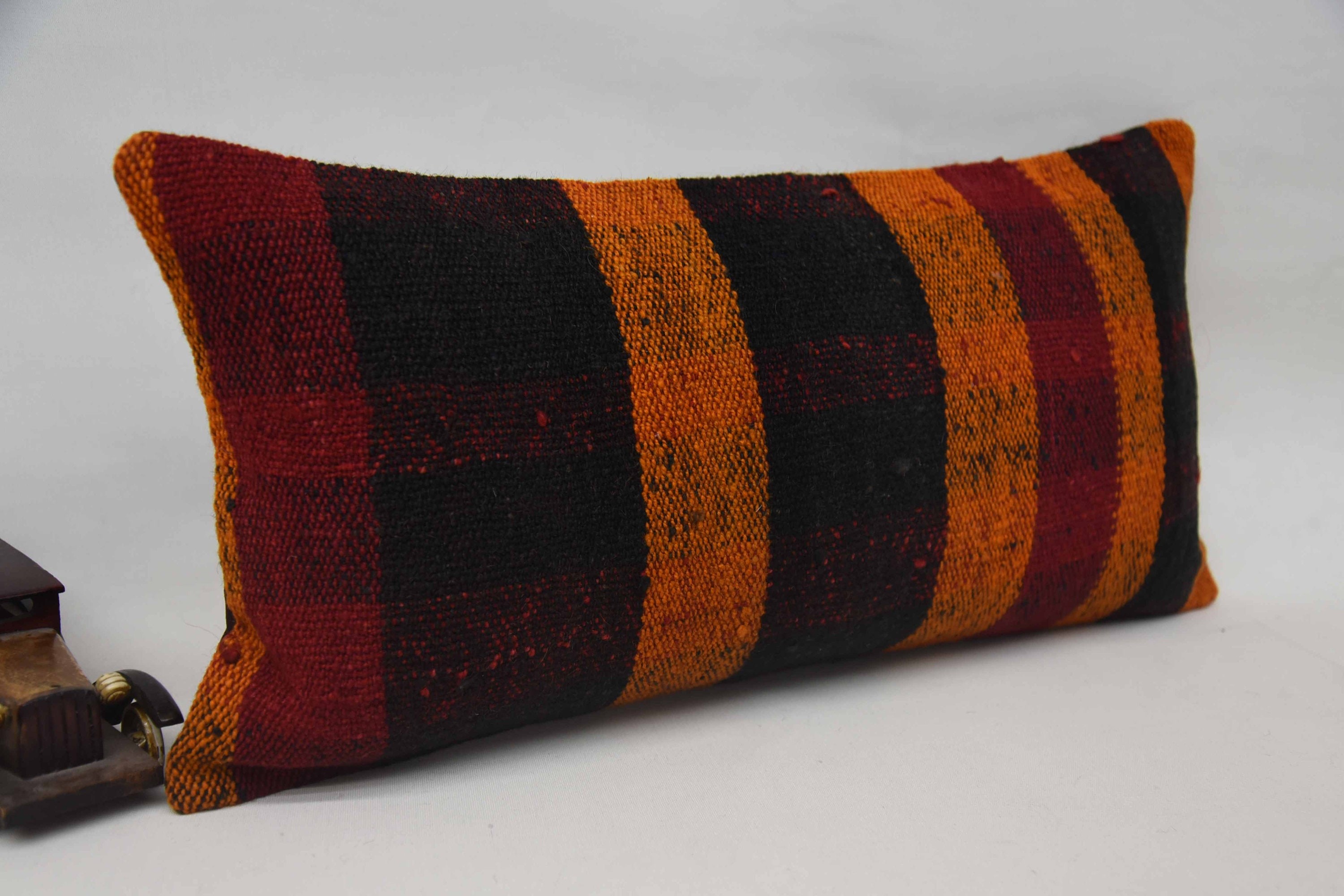 Kilim Rug Cushion, Vintage Pillow, Kilim Pillow, 12"x24" Orange Pillow Case, Decorative Pillow Sham, Antique Pillows