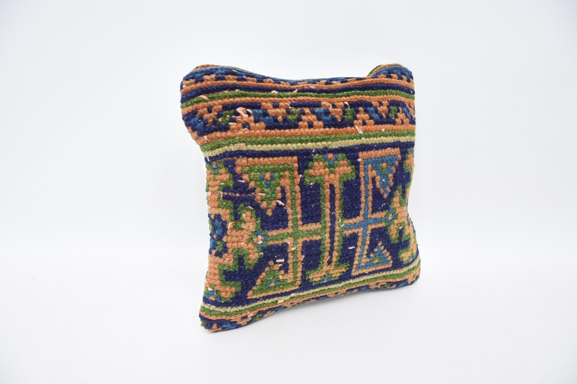 Gift Pillow, Kilim Pillow Cover, 12"x12" Orange Pillow Cover, Farmhouse Cushion Case, Knitted Pillow Case, Turkish Kilim Pillow
