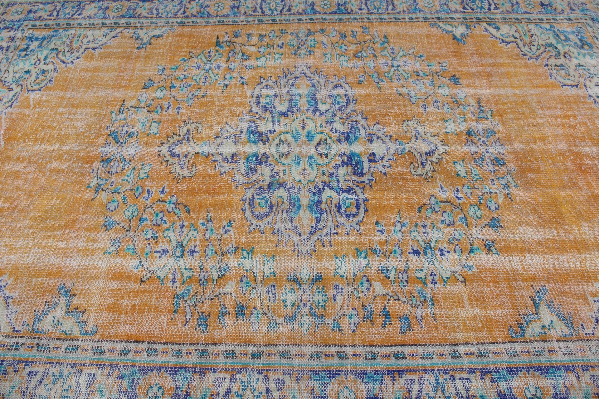 Vintage Rugs, Kitchen Rug, 6.3x9.4 ft Large Rugs, Turkish Rugs, Bedroom Rugs, Aztec Rug, Floor Rug, Yellow Home Decor Rug, Living Room Rugs