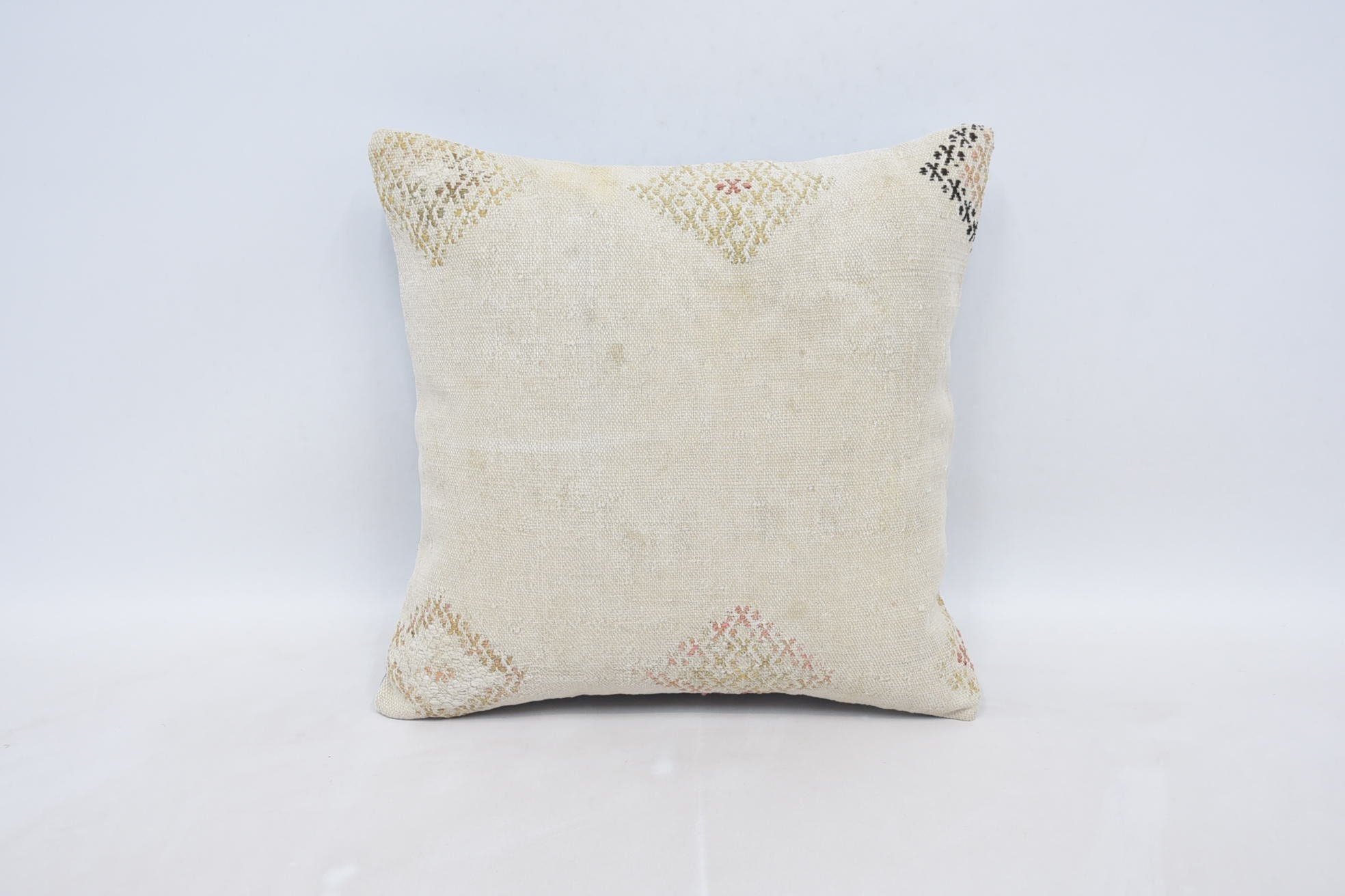 Boho Pillow Sham Cover, Outdoor Pillow, 16"x16" Beige Cushion, Turkish Pillow, Handwoven Pillow Cover Cushion, Kilim Pillow