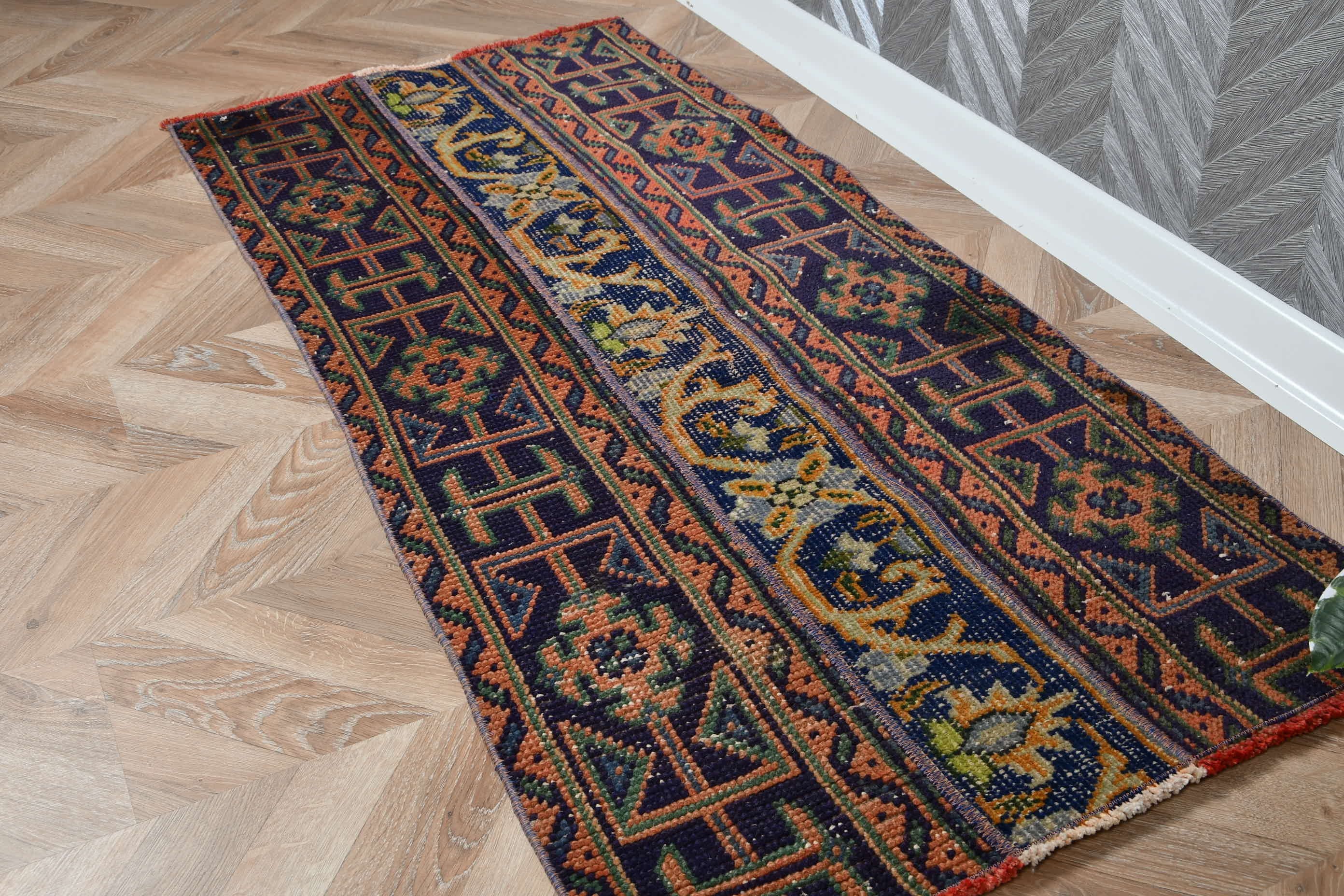 Türk Halısı, Oryantal Halı, Vintage Halı, Eski Halı, Araba Paspas Halıları, Fas Halıları, Mavi Yün Halı, Duvara Asılı Halı, 2.1x4.6 ft Küçük Halılar