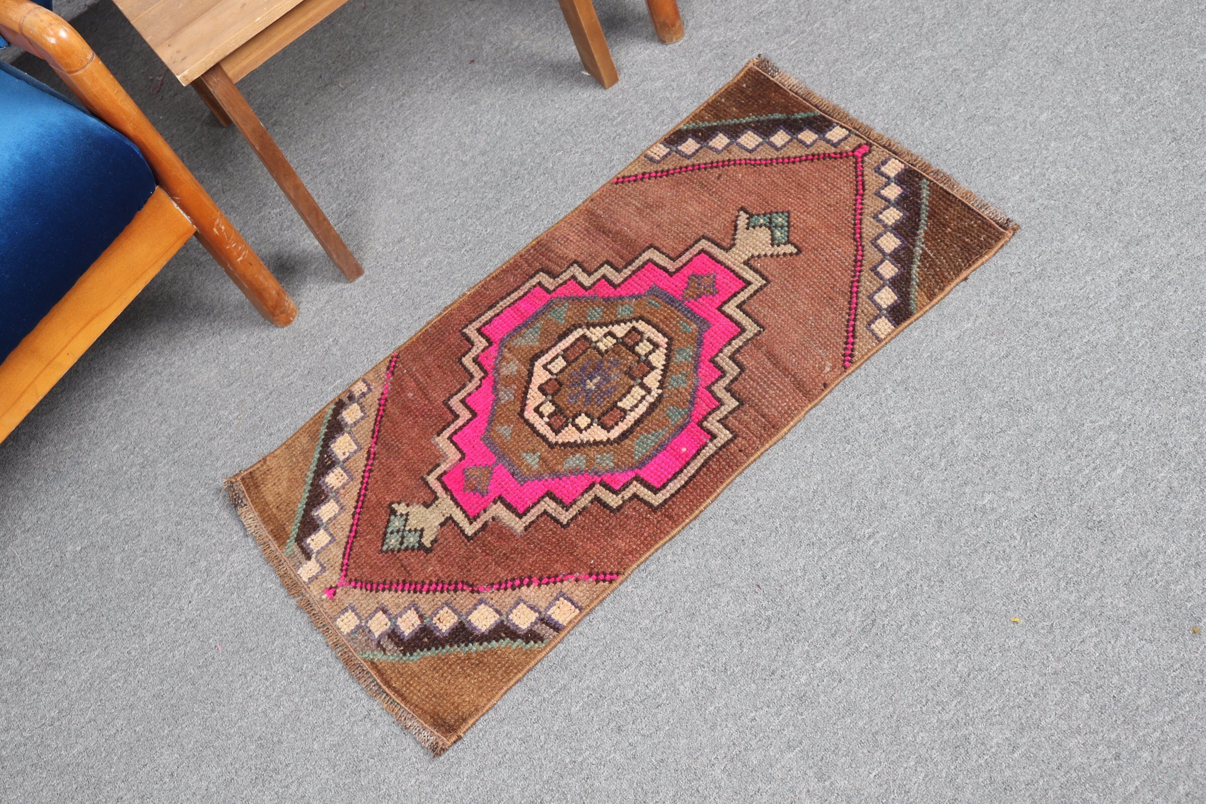 Kitchen Rugs, Vintage Rug, Turkish Rug, Brown Floor Rug, Bedroom Rugs, 1.4x2.7 ft Small Rug, Rugs for Entry, Cool Rugs