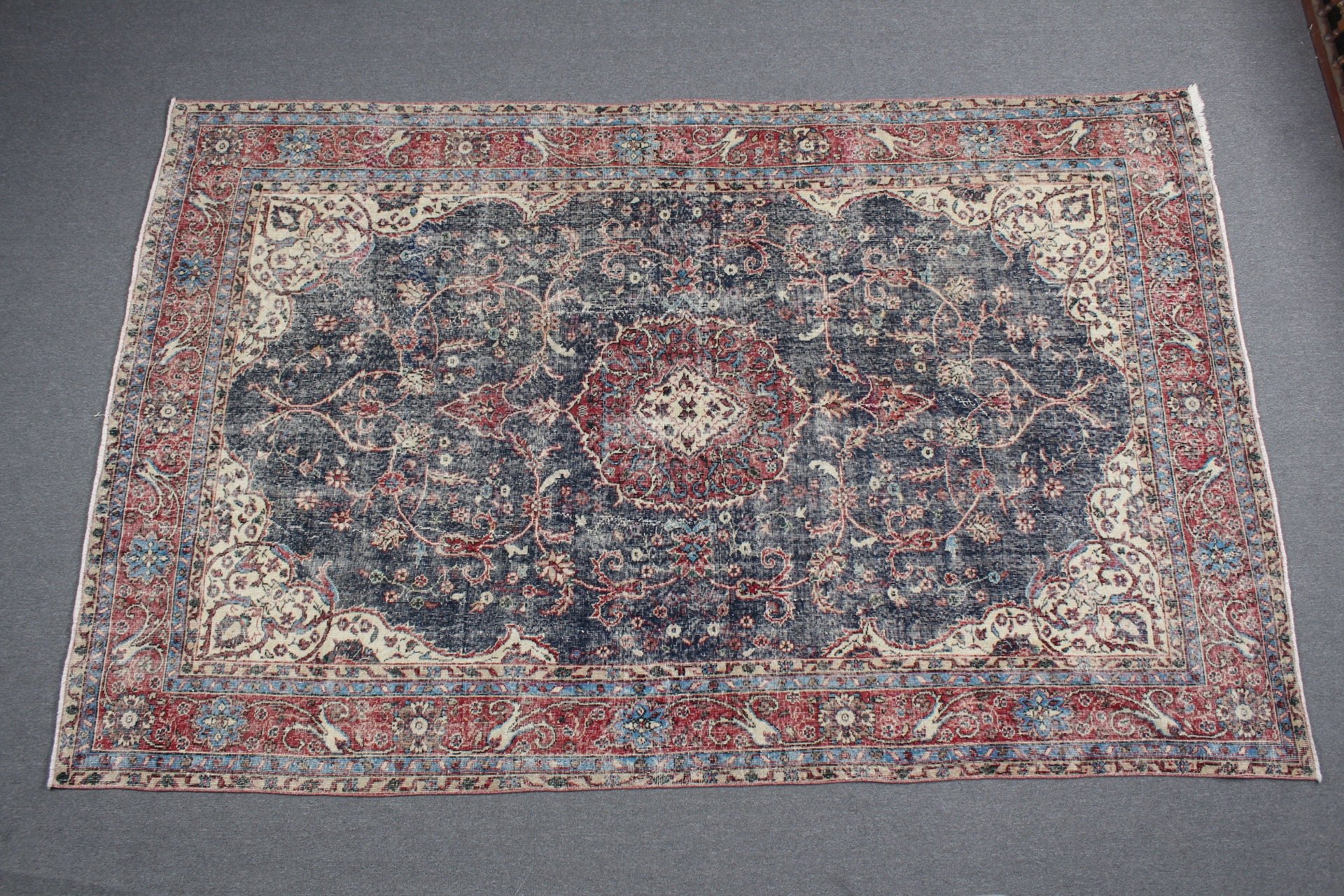 Sessiz Halılar, Mavi Fas Halısı, 7.2x10.9 ft Büyük Boy Halılar, Anadolu Halısı, Türk Halısı, Oturma Odası Halısı, Vintage Halı, Salon Halısı, Mutfak Halısı