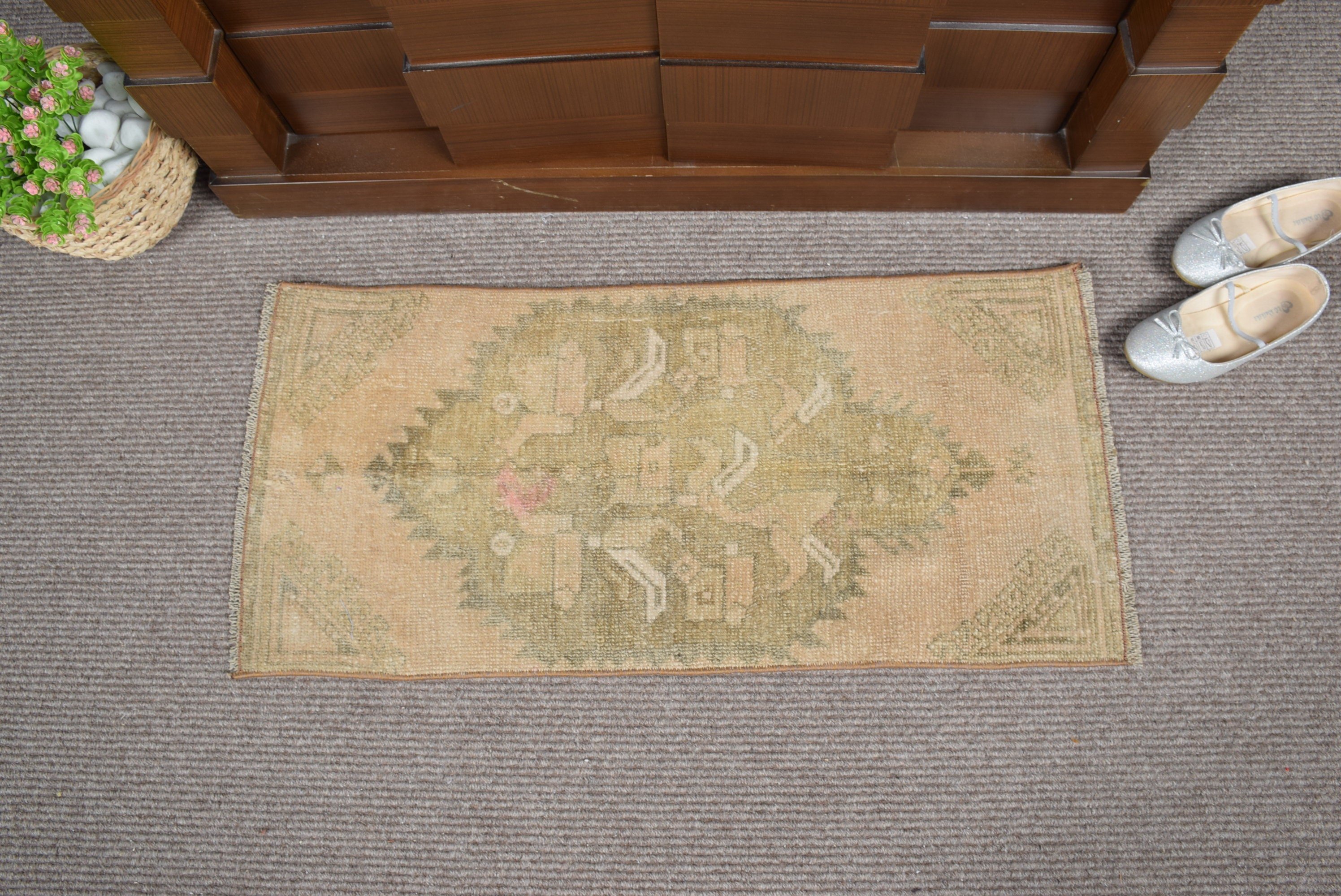 Turkish Rug, 1.3x2.9 ft Small Rug, Vintage Rugs, Car Mat Rug, Kitchen Rug, Oriental Rug, Office Rug, Beige Cool Rug, Wall Hanging Rug