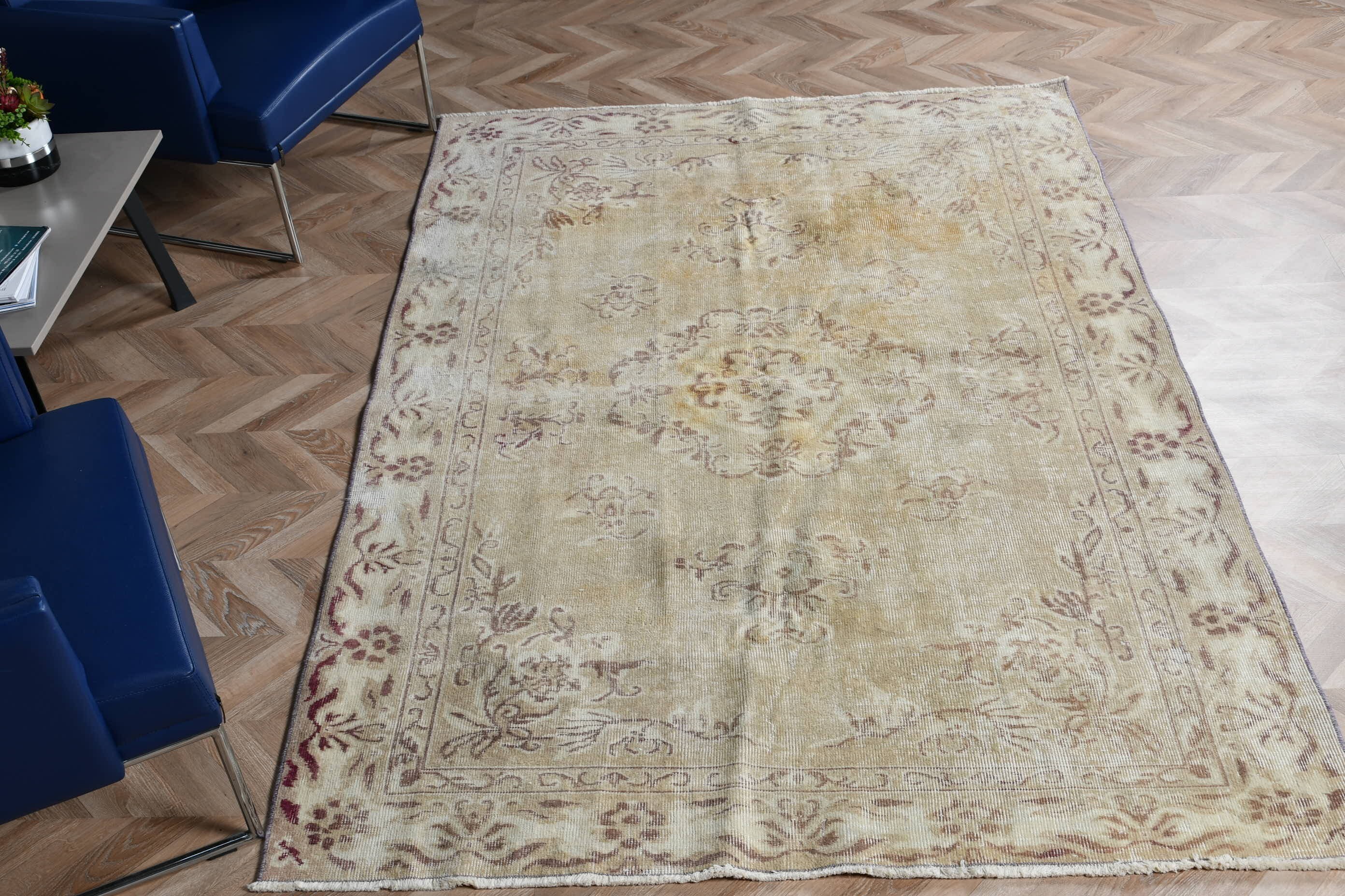 Vintage Halı, Yemek Odası Halıları, Salon Halısı, Yatak Odası Halısı, Anadolu Halısı, 5.3x8 ft Büyük Halı, Oryantal Halı, Türk Halısı, Bej Yün Halı