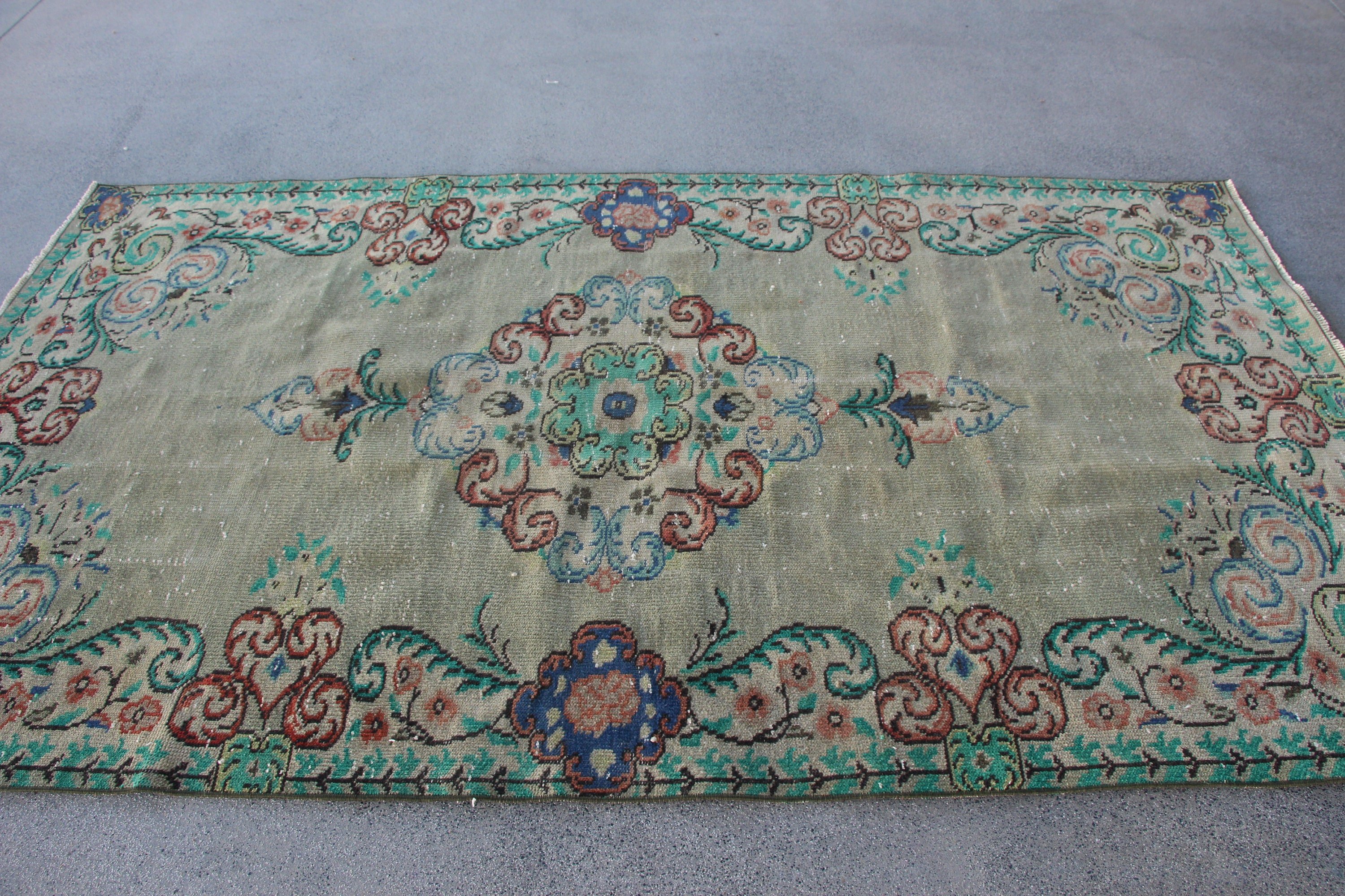 Dining Room Rugs, Anatolian Rug, Rugs for Bedroom, Turkish Rug, Vintage Rugs, Green  4.7x8.4 ft Area Rug, Moroccan Rug