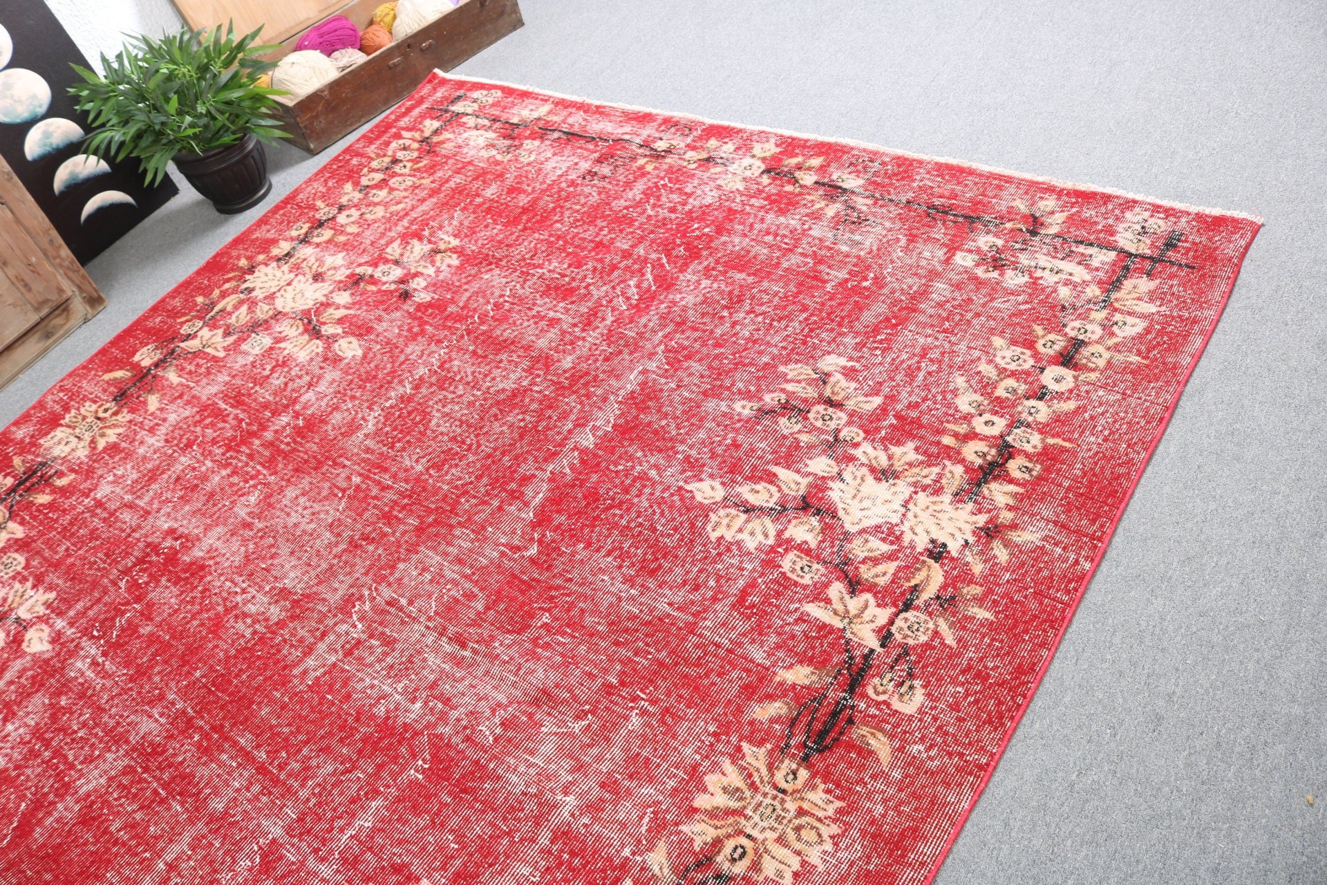 Oushak Rug, Salon Rug, Red Home Decor Rugs, Handwoven Rugs, Modern Rug, Vintage Rug, Large Vintage Rug, Turkish Rug, 6.8x8.9 ft Large Rug