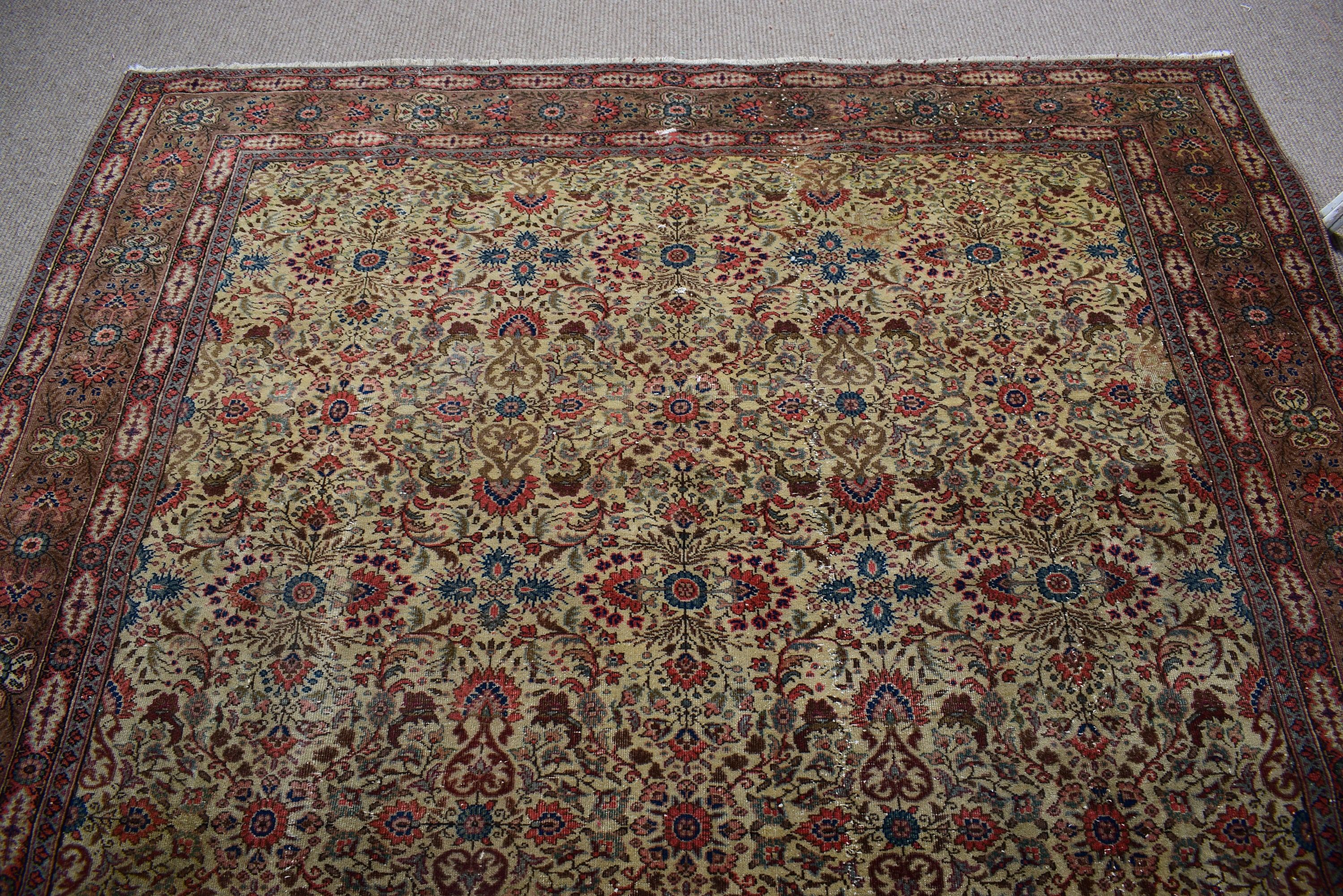 Düz Dokuma Halı, Vintage Halılar, Yemek Odası Halıları, 6,6x9,3 ft Büyük Halılar, Türk Halıları, Yatak Odası Halısı, Yeşil Oushak Halıları, Salon Halısı