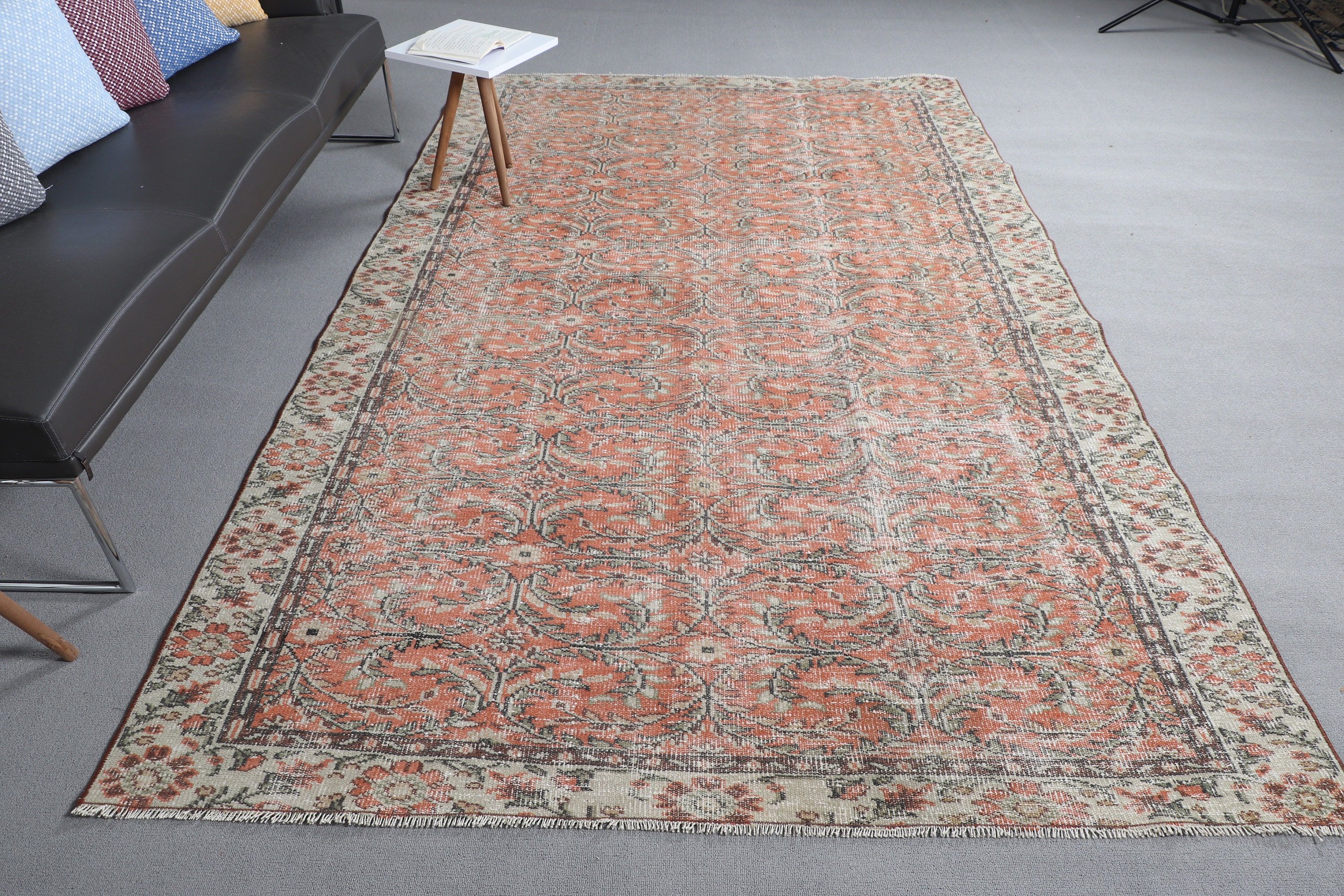 Vintage Halı, Türk Halısı, Turuncu Fas Halısı, 5.8x9.8 ft Büyük Halı, Yemek Odası Halısı, Parlak Halı, Yatak Odası Halısı, Mutfak Halısı, Yün Halılar