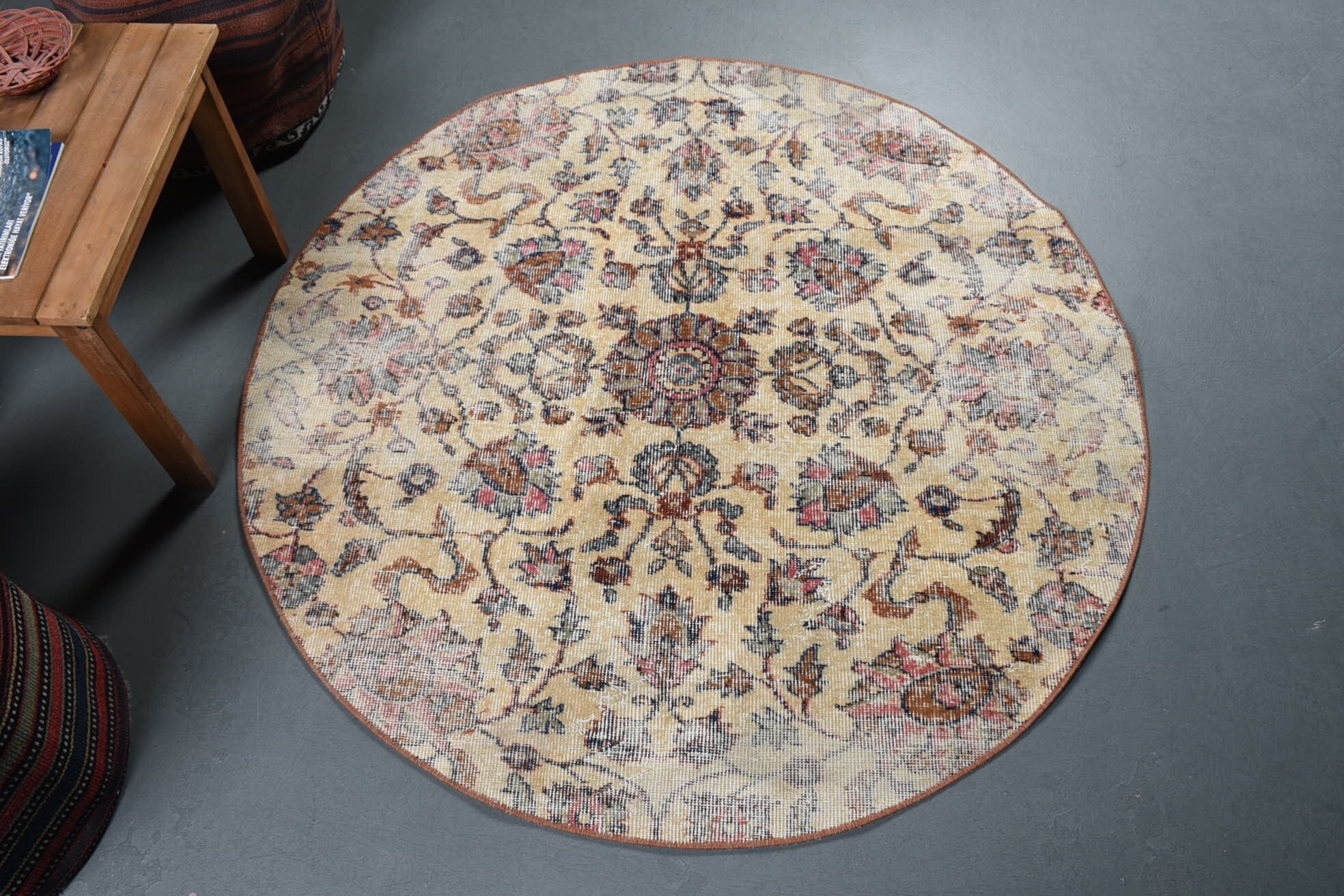 Kitchen Rugs, Floor Rugs, Oushak Rug, 4.2x4.3 ft Accent Rug, Vintage Rug, Entryway Rug Rugs, Turkish Rug, Rugs for Kitchen, Nursery Rugs