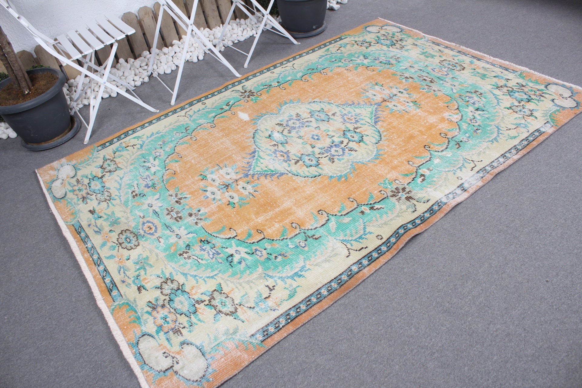 Orange Bedroom Rugs, Rugs for Kitchen, Bright Rugs, Kitchen Rug, Nursery Rugs, 5.1x7.8 ft Area Rugs, Vintage Rug, Wool Rug, Turkish Rug