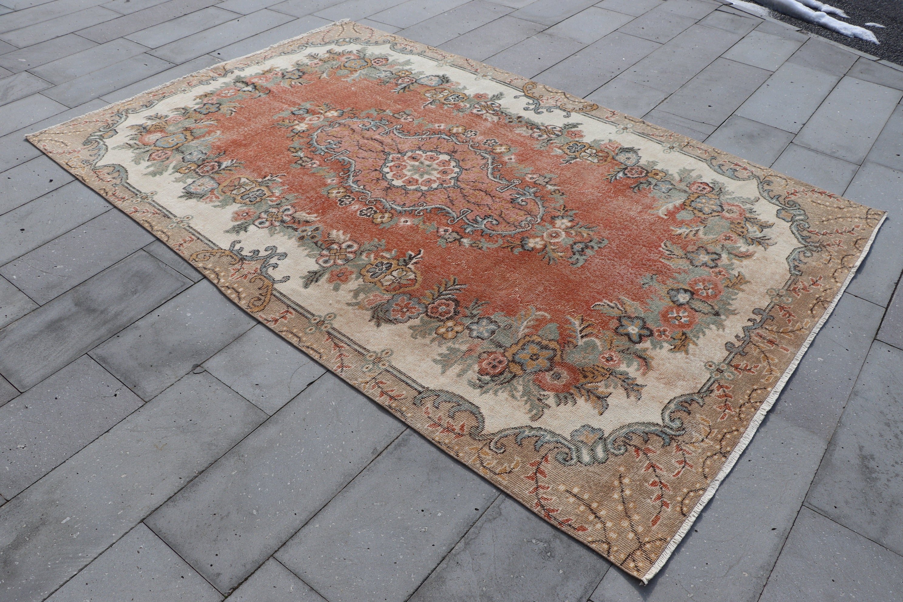 Red Bedroom Rug, Rugs for Bedroom, Vintage Rug, Antique Rug, Distressed Rug, Turkish Rugs, Home Decor Rug, Salon Rugs, 6.2x9.6 ft Large Rug